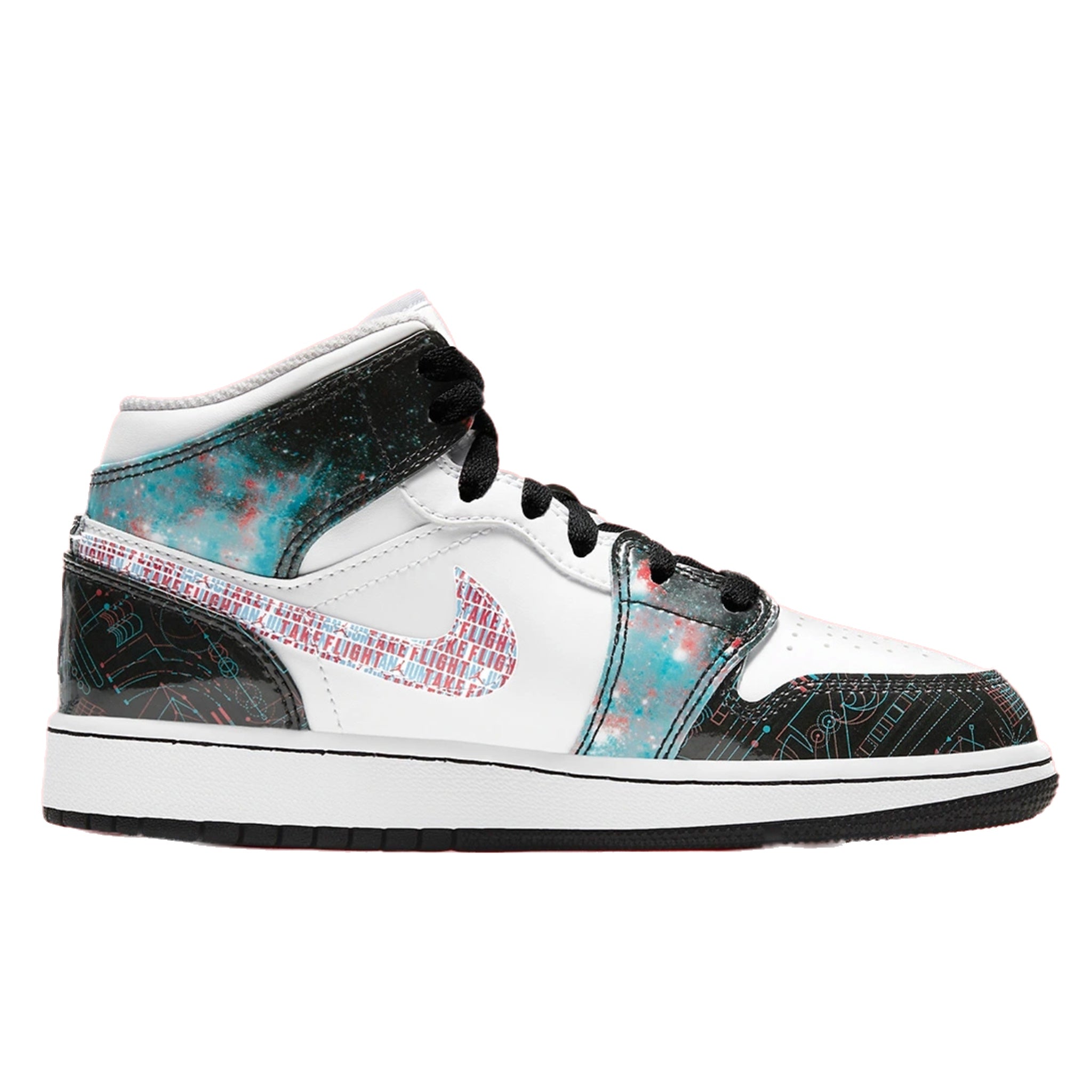 Air Jordan 1 Mid SE (GS) Take Flight Sneakers - White, Bright Crimson & Blue Hero Basketball Shoes for Kids | Perfect for School, Sports & Streetwear Fashion