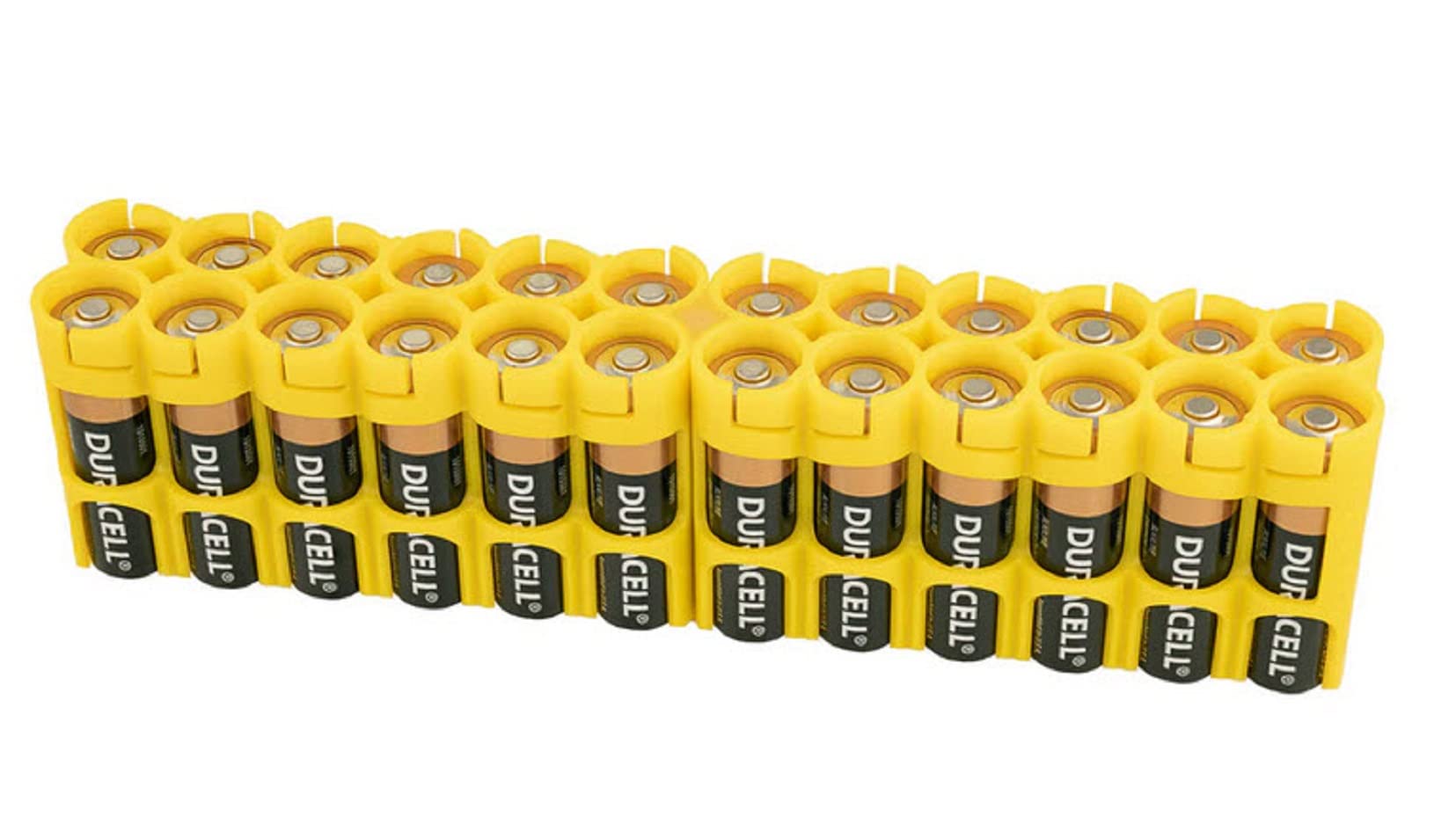 Yellow AA Battery Storage Caddy - Organizes 24 Batteries (Not Included) | Perfect for Home, Office & Travel Battery Organization