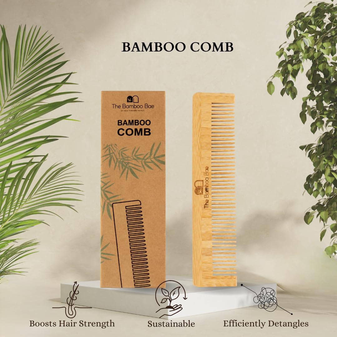Natural Bamboo Hair Comb for Smooth Detangling - Handmade Wooden Pocket Comb for Travel, Anti-Static & Hair Growth - Perfect for Home, Office, Gym Bag & On-The-Go Styling