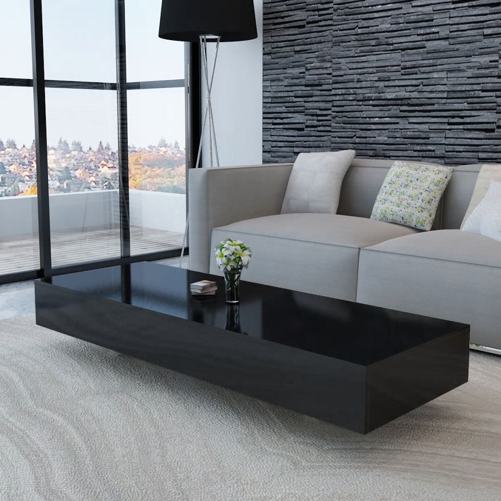 Modern VidaXL Coffee Table - Classic Rectangular Design, High Gloss Black Finish, 45.3