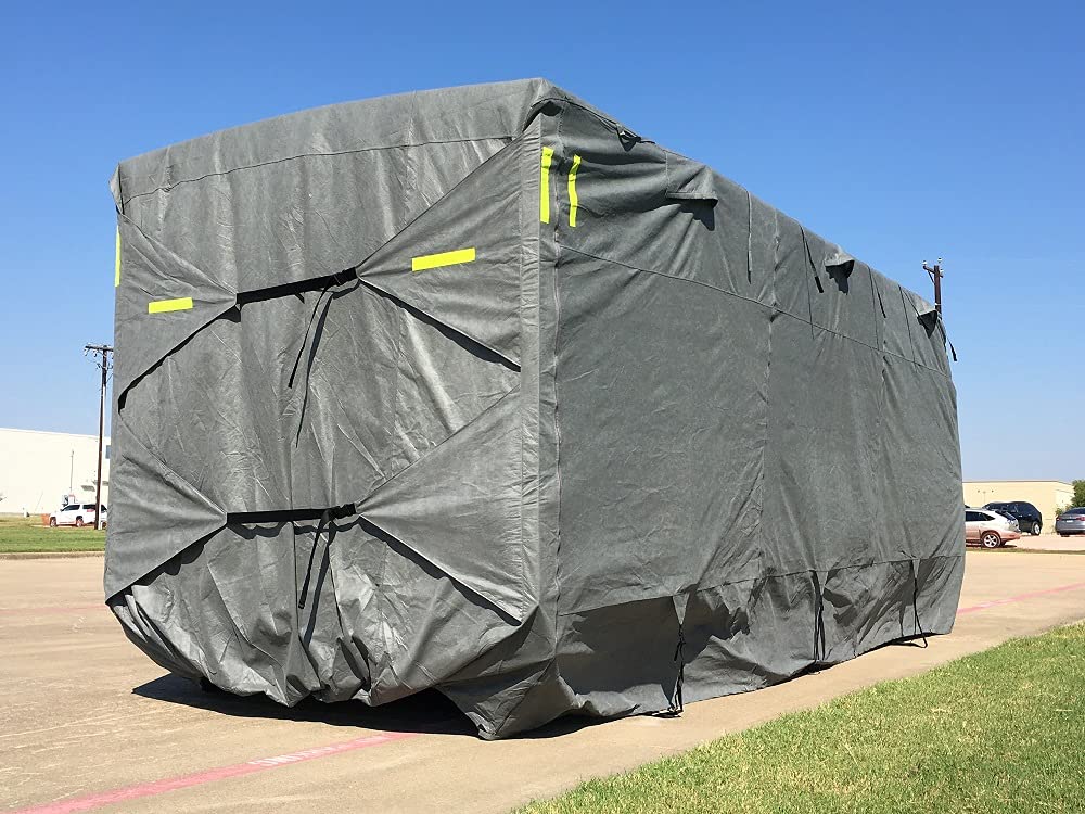 Premium Waterproof RV Cover for 30' - 33' Travel Trailers & Motorhomes | Heavy-Duty Windproof Camper Van Cover with Tire Protectors & Storage Bag | Ideal for Outdoor Storage & Winter Protection - by DELTA