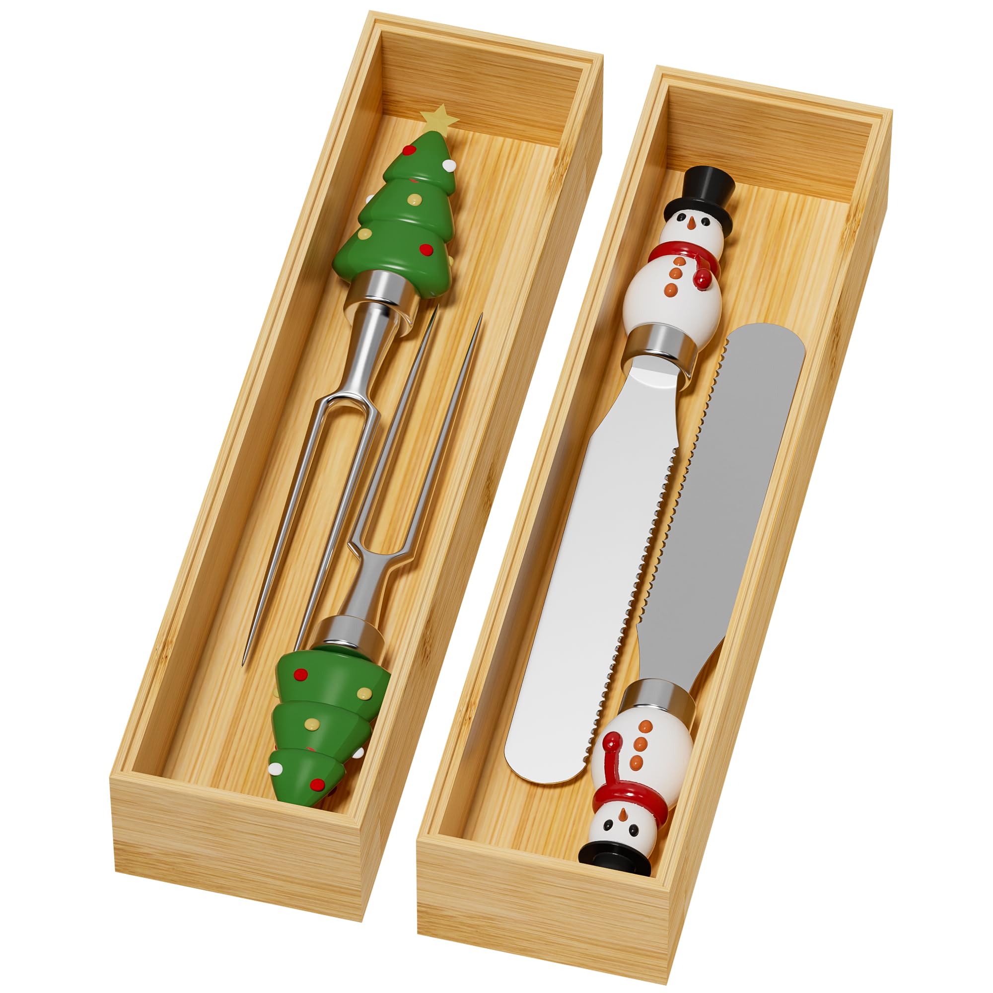 Premium Bamboo Drawer Organizer Set - 2-Piece Stackable Silverware & Utensil Tray for Kitchen (12x3x2 Inch) | Eco-Friendly Cutlery Storage Solution | Perfect for Organizing Knives, Forks, Spoons & Cooking Tools