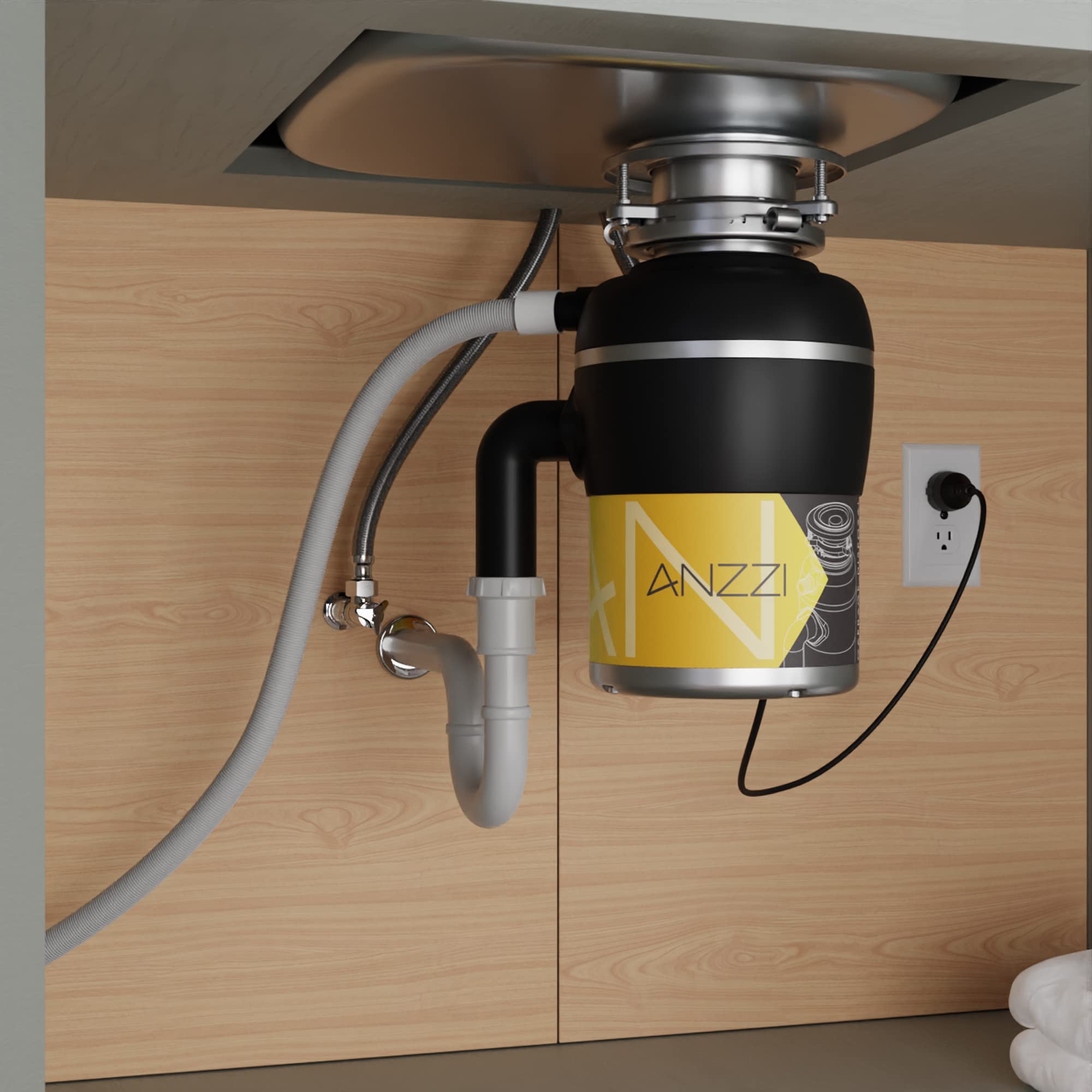 ANZZI MEDUSA 3/4 HP Continuous Feed Compact Undersink Garbage Disposal with Pre-installed Power Cord - Black Finish | Quiet & Powerful Kitchen Waste Disposer for Homes & Restaurants | GD-AZ234