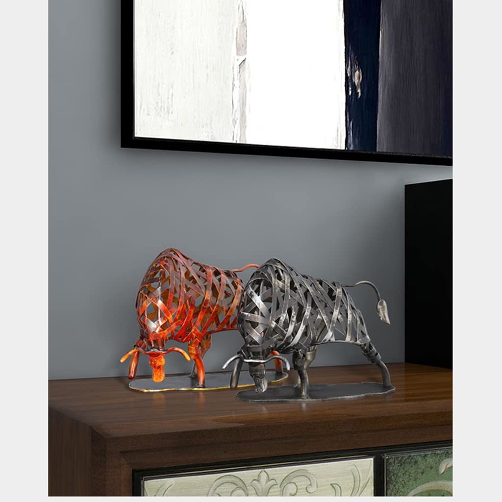Handmade Metal Iron Braided Bull Statue - Animal Figurine Sculpture for Home & Office Decor, Lucky Cattle Ornament for Bookshelf, Wine Cabinet, Birthday Gift (Wine Red) | Perfect for Farmhouse Decor, Western Theme Parties & Rustic Wedding Centerpieces
