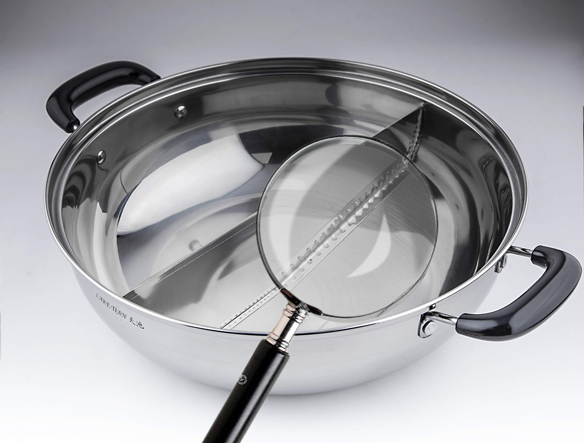 Premium Stainless Steel Shabu Shabu Hot Pot - 12 Inch (30 cm) Dual-Sided Yin Yang Pot with Divider & 3 Serving Spoons - Perfect for Asian Hot Pot, Fondue & Family Gatherings