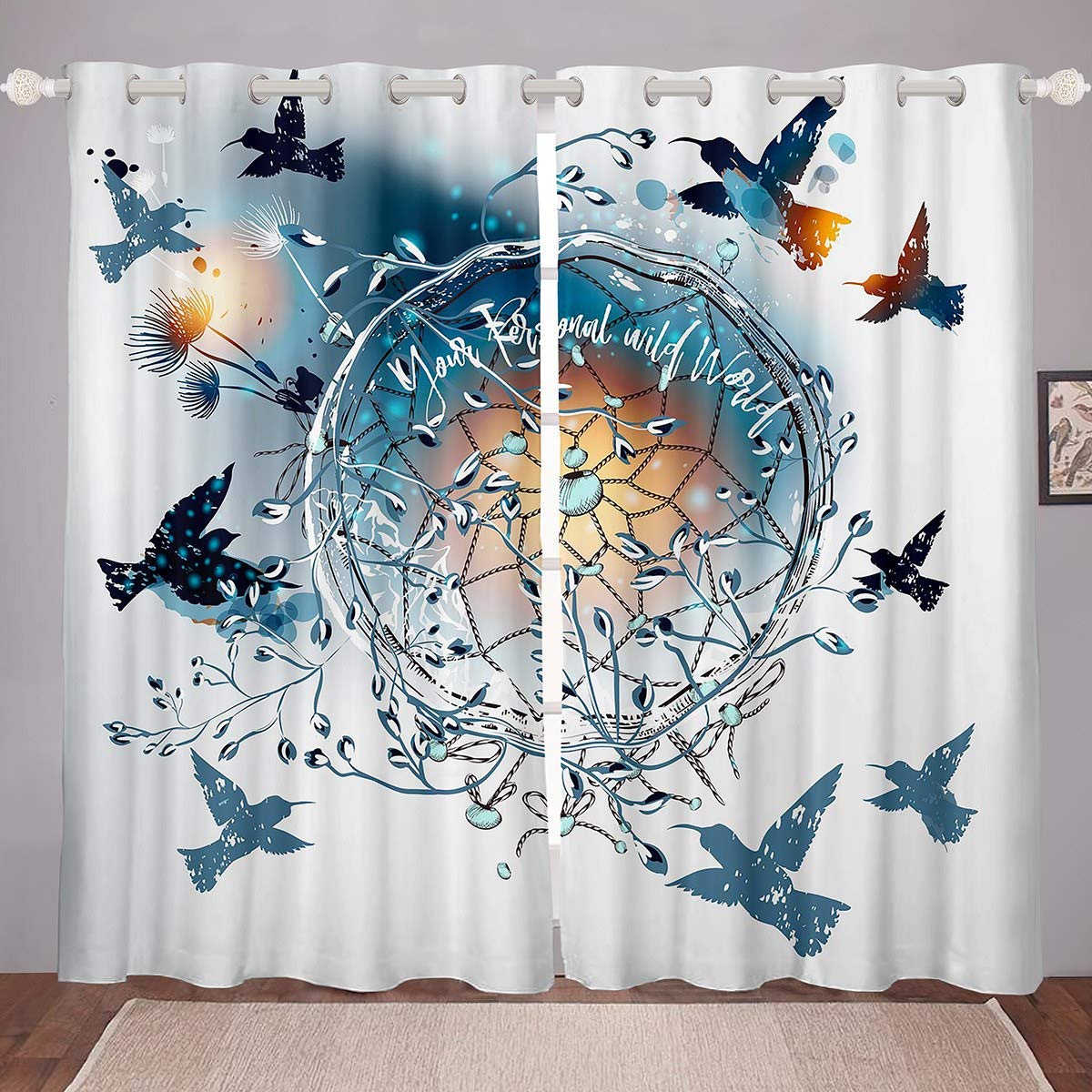 Bohemian Dreamcatcher Blackout Curtains for Bedroom - 52x90 Inch Thermal Insulated Room Darkening Drapes with Feather Design, Tribal Print Kids Room Decor for Boys & Girls (Set of 2 Panels) - Perfect for Nursery, Teen Room & Boho Home Decor
