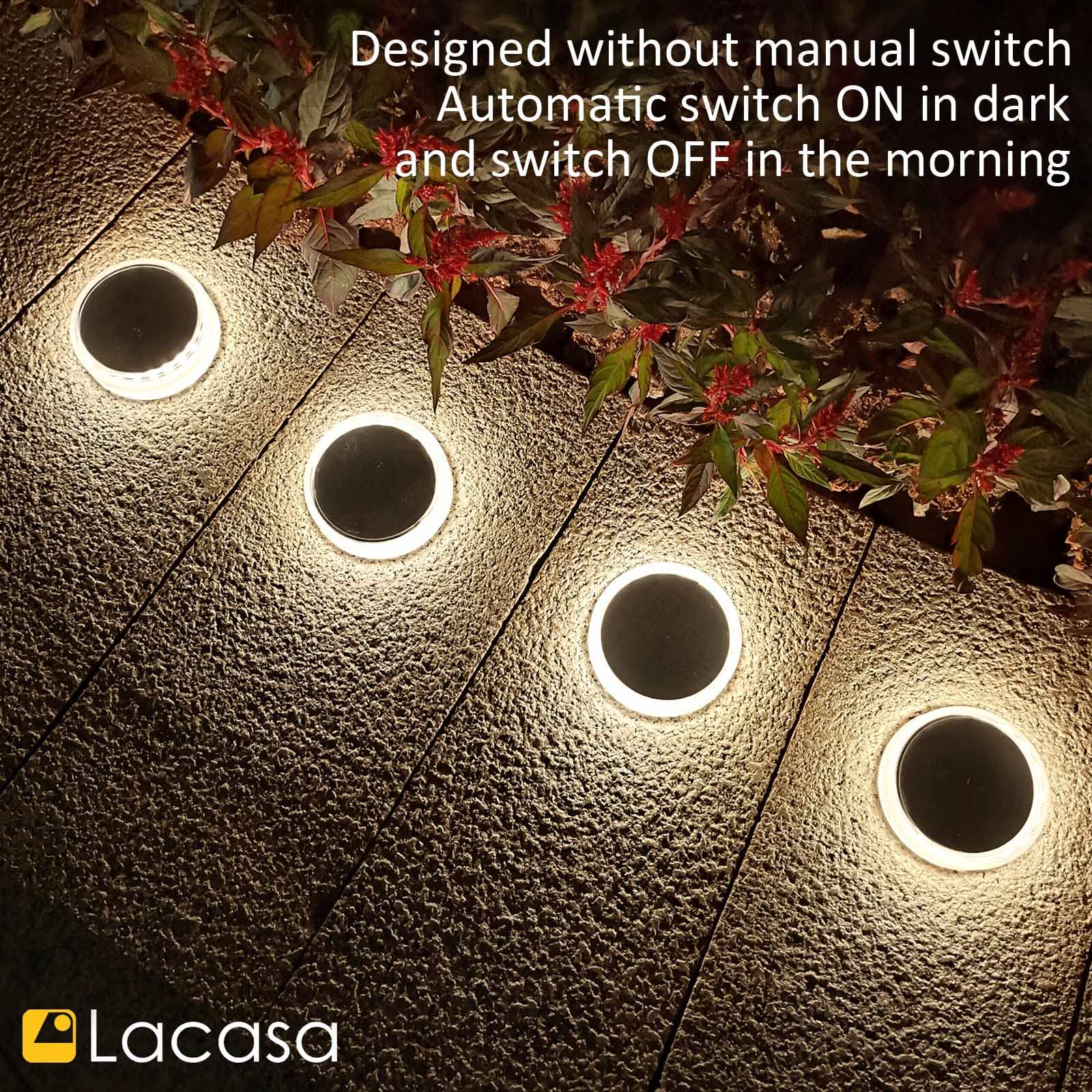Lacasa Solar Deck Lights 4 Pack – 30LM Outdoor Solar Powered LED Step Lights, 4000K Natural White, IP68 Waterproof, Auto On/Off – Perfect for Garden, Stairs, Driveway, Pathway, Dock & Patio Lighting