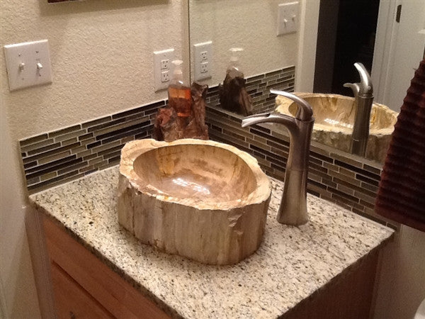 Natural Petrified Wood Bathroom Sink - Unique Stone Vanity Basin for Modern & Rustic Decor - Perfect for Farmhouse, Spa, or Luxury Bathroom Renovations