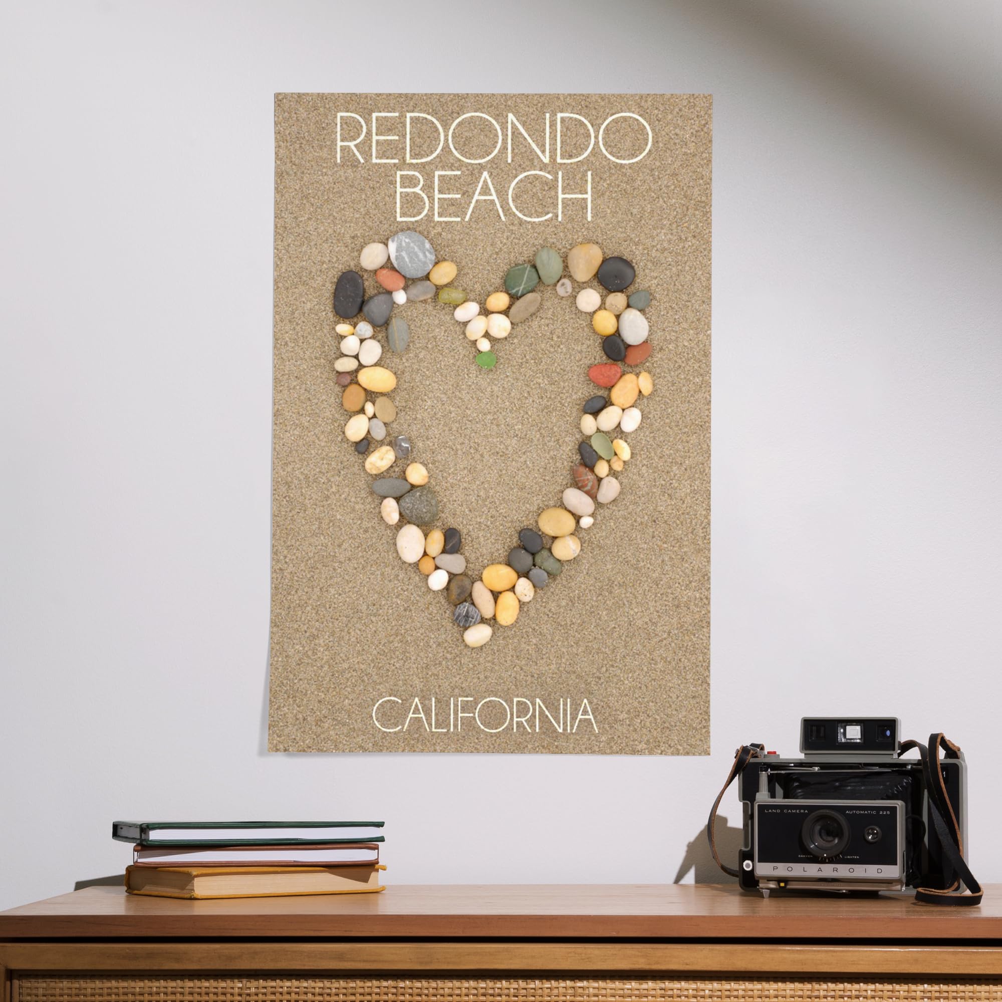 Lantern Press 16x24 Inch Giclee Art Print - Redondo Beach California Coastal Wall Decor with Stone Heart on Sand - Perfect for Living Room, Bedroom or Office Decor