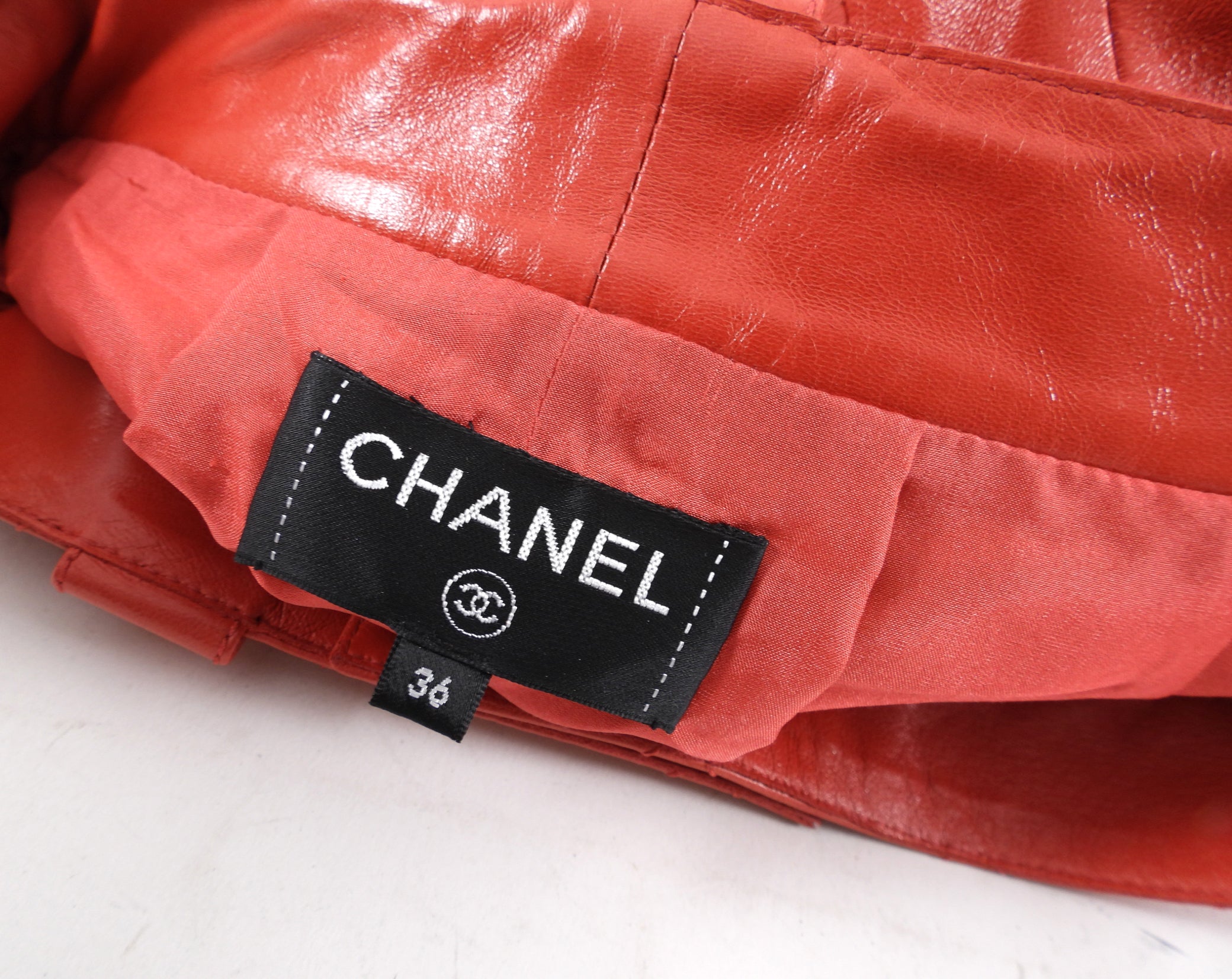 Chanel Red Lambskin Leather High Waist Slim Jeans for Women - FR36 (XS) Size, Luxury Designer Pants for Casual Wear & Night Out