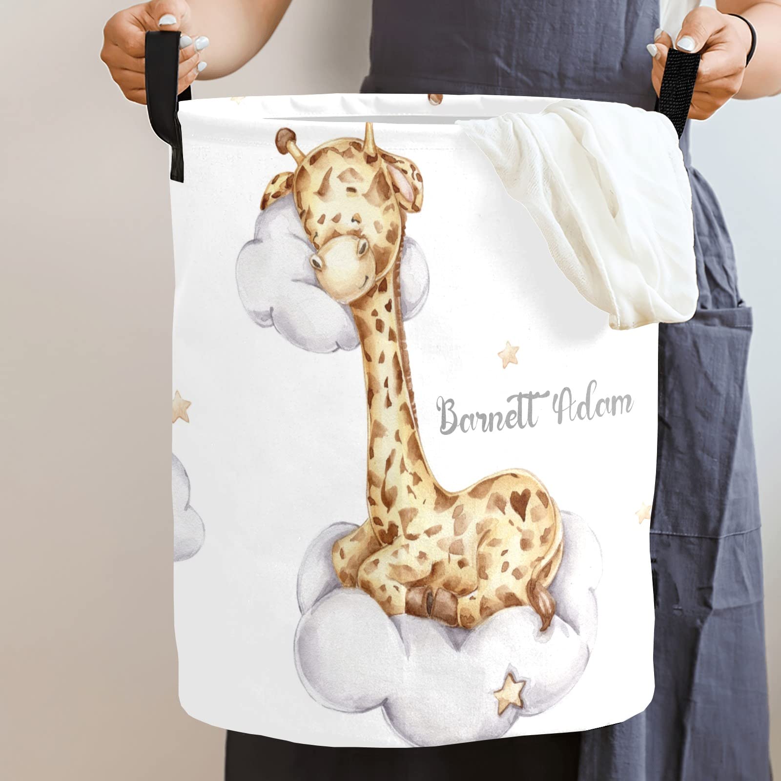 Personalized Laundry Basket with Cute Giraffe Design - Collapsible Waterproof Clothes Hamper with Handles - 50L Storage Bin for Bedroom, Bathroom & College Dorm - Perfect for Organizing Clothes, Toys and Laundry in Small Spaces