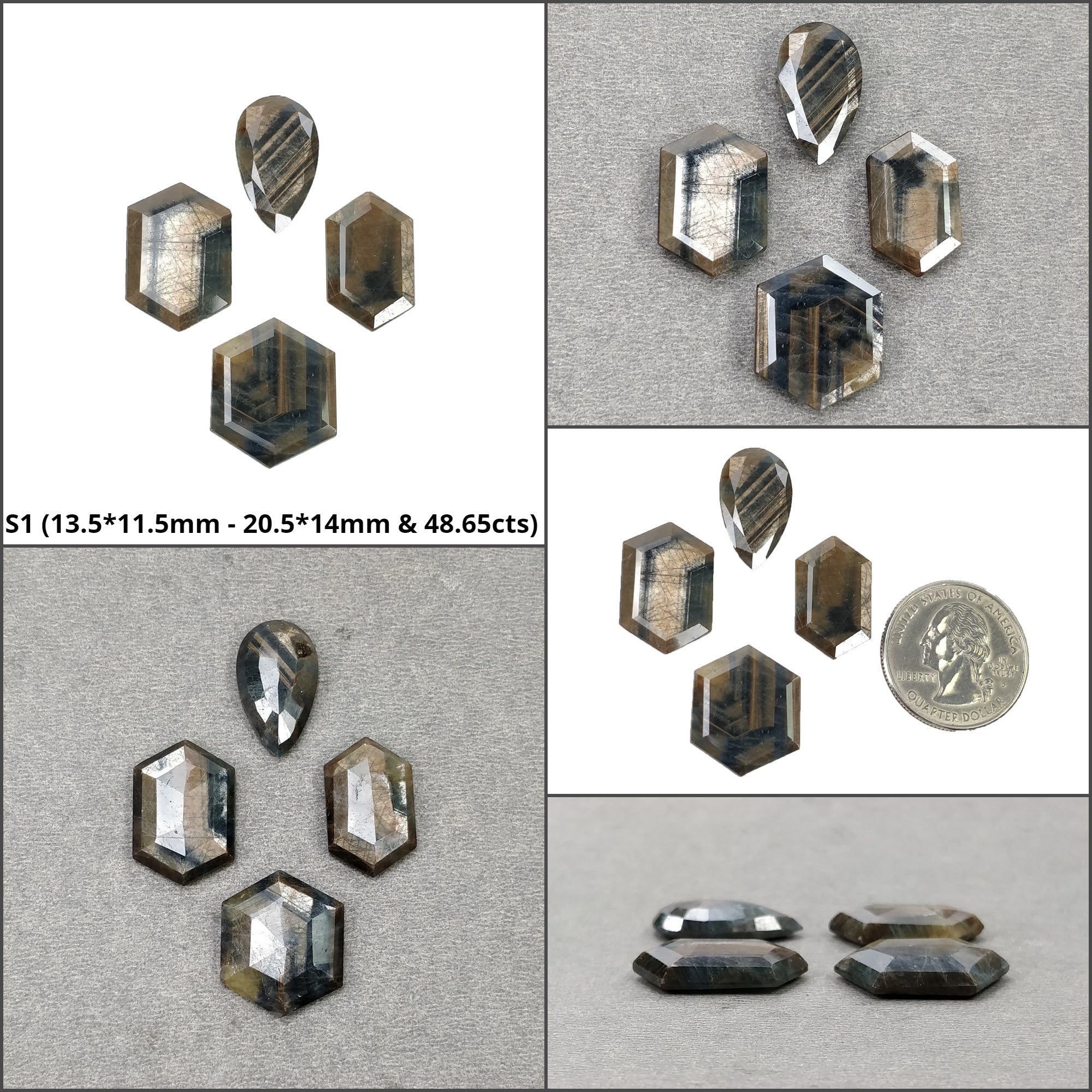 Natural Untreated Golden Brown Chocolate Blue Sheen Sapphire Gemstone - Hexagon Pear Shape 4pc Set | Perfect for Jewelry Making, Engagement Rings & Unique Gifts