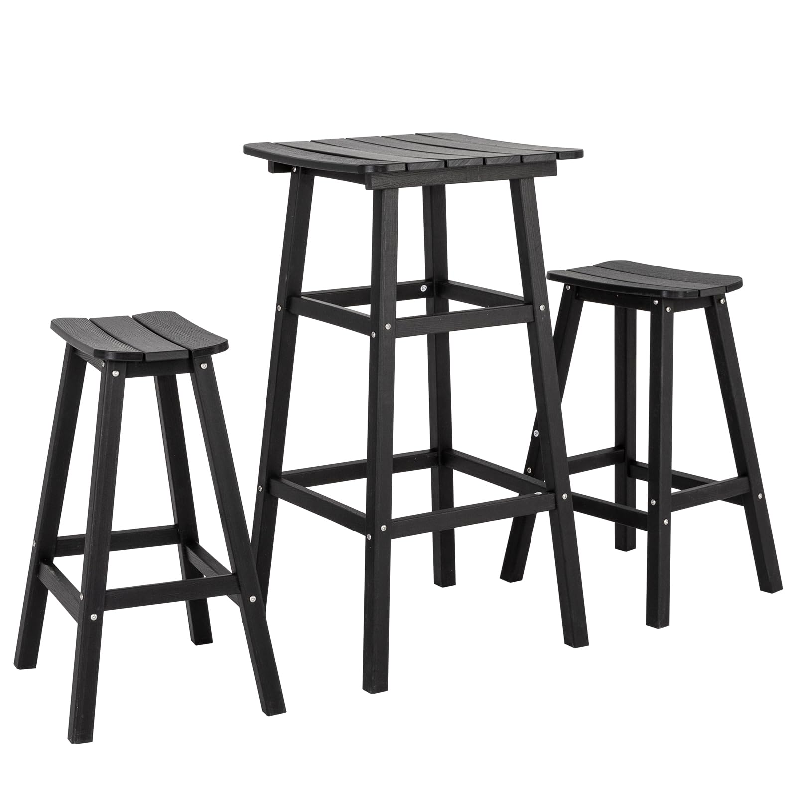 3-Piece Adirondack Outdoor Bar Table and Chairs Set - Round Bar Height Patio Furniture - Durable HDPE Bar Set for Balcony, Garden, Poolside (Black) - Perfect for Backyard BBQs, Outdoor Dining & Summer Entertaining