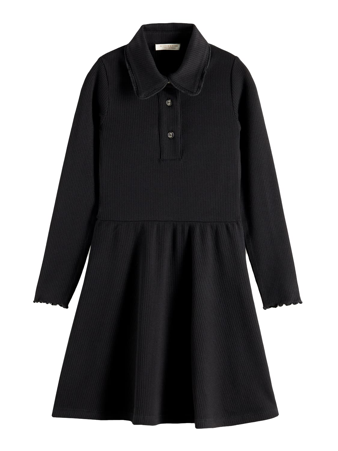 Scotch & Soda Girls Black Rib-Knit Polo Dress for School, Parties & Casual Outings | Stylish Cotton Jersey Dress for Kids