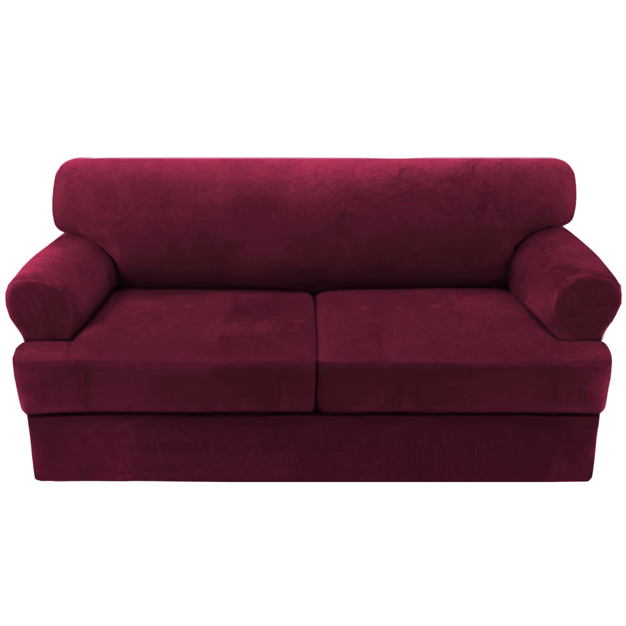 H.VERSAILTEX 3-Piece Velvet Sofa Slipcover Set - Thick Stretchable Couch Cover with 2 T-Cushion Covers, Burgundy Red - Furniture Protector for Living Room, Sectional Sofa, Home Decor