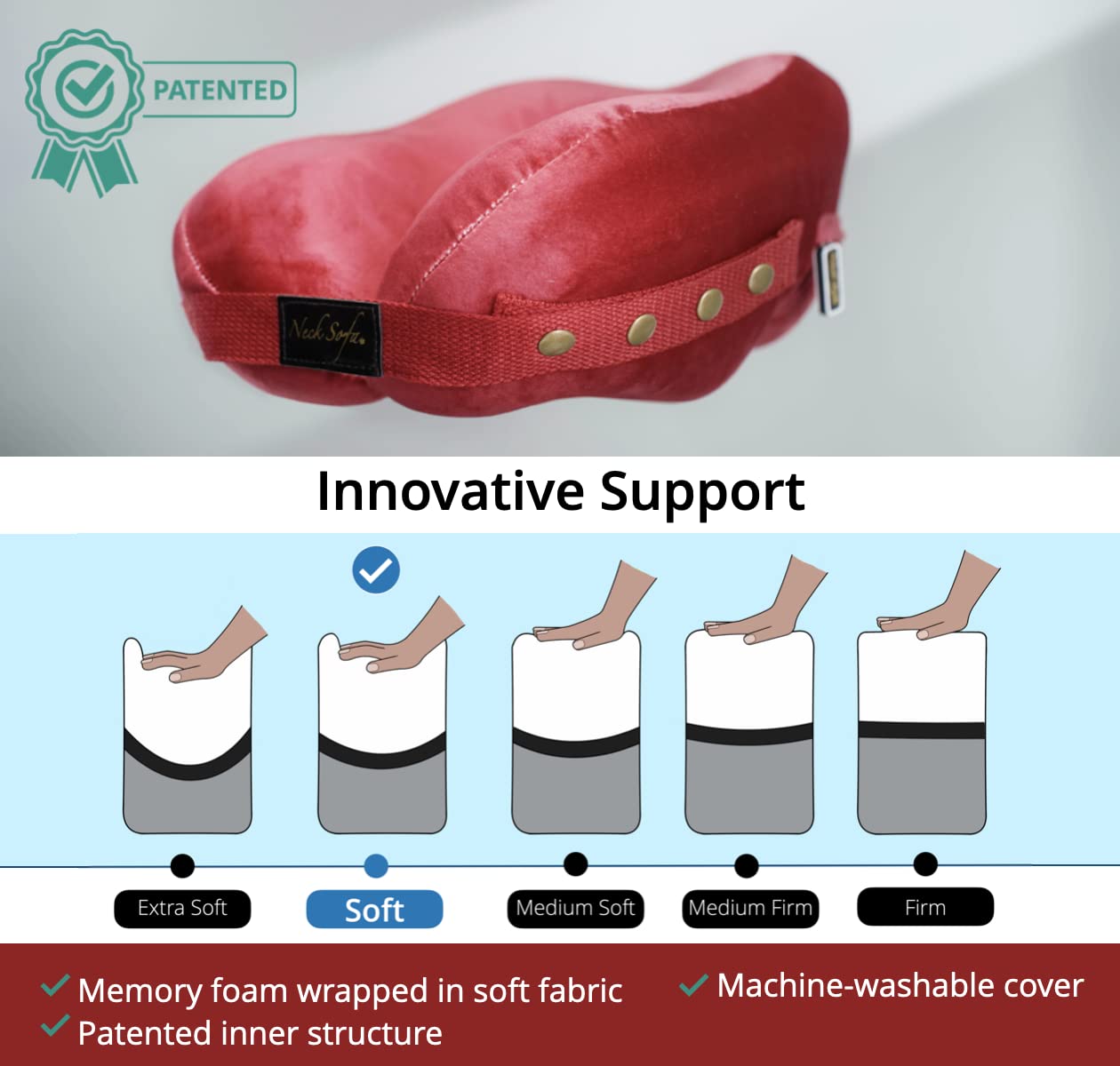 Best Chiropractor Recommended Neck Pillow for Pain Relief - Memory Foam Cervical Support Pillow with Lumbar Support (Burgundy) - Ideal for Travel, Office & Home Use