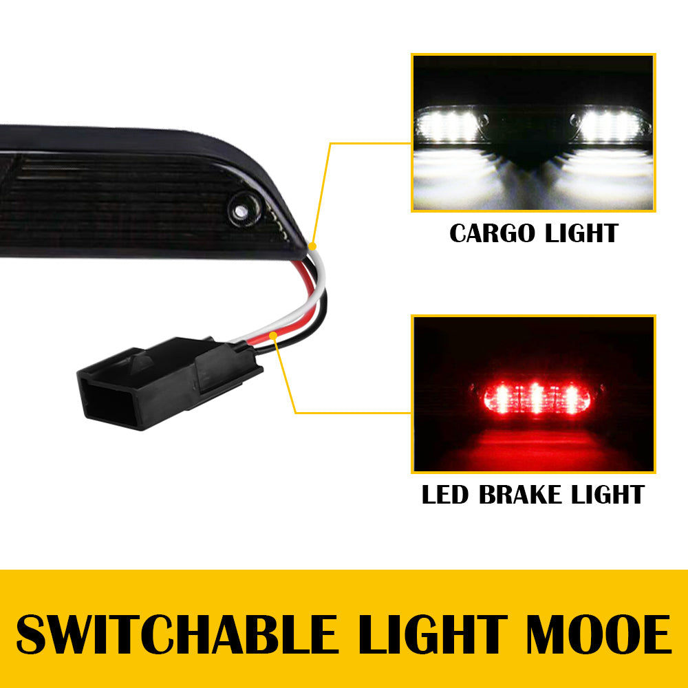 2015-2021 Ford F-Series & Ranger LED 3rd Brake Light Kit - Red LED Brake Light with White Cargo Lights & Smoked Lens - Upgrade for Pickup Trucks, Off-Roading & Night Driving