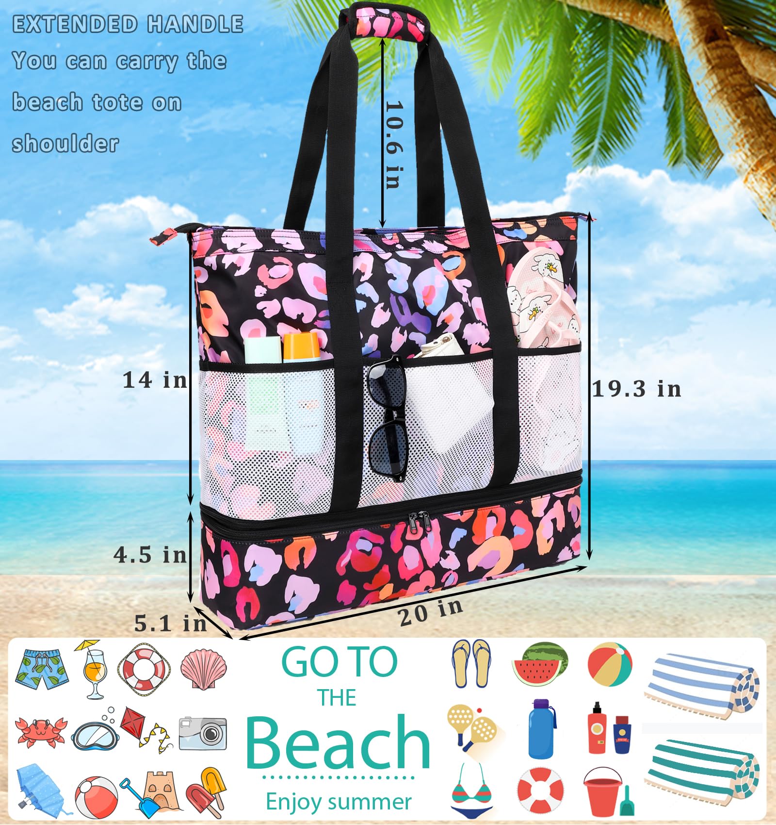 Waterproof Beach Tote Bag for Women with Cooler - Sandproof Pool Travel Tote