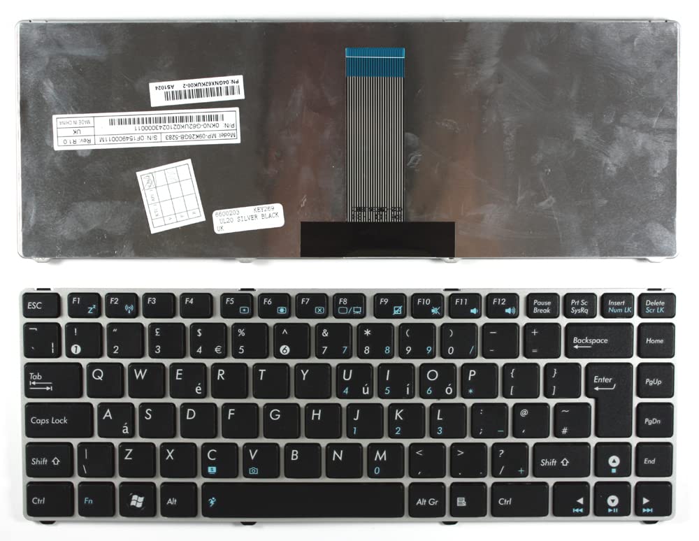 ASUS Eee PC 1201X Replacement Keyboard - UK Layout, Silver Frame with Black Keys | Compatible Laptop Keyboard for Typing, Gaming & Office Work