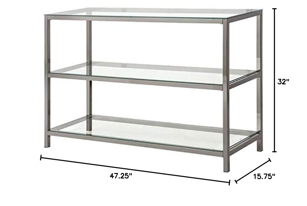 2 Shelf Glass Console Table in Black Nickel - Modern Entryway, Living Room & Hallway Decor for Stylish Home Organization