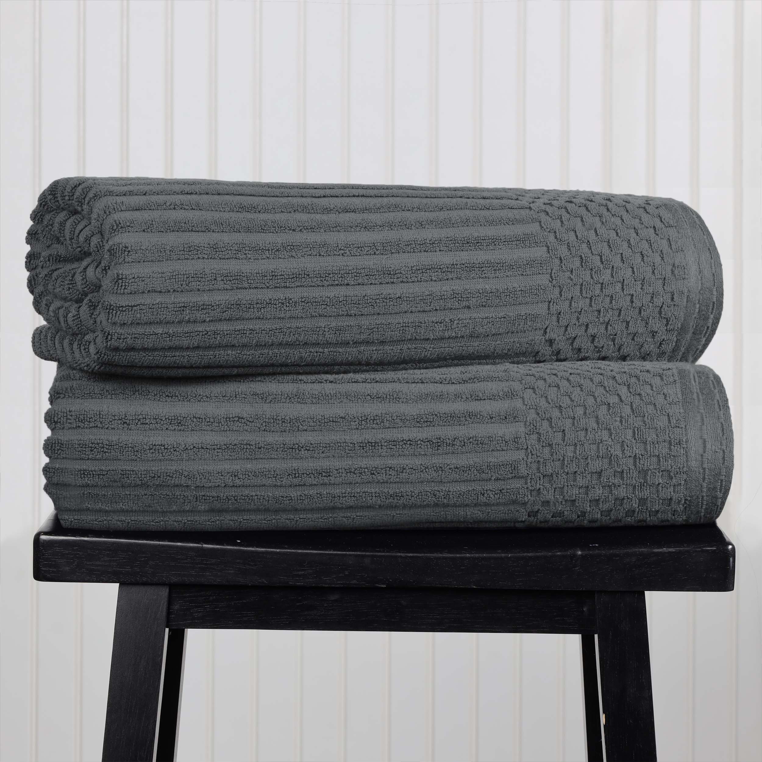 Premium Cotton Ribbed Textured Bath Towel Set - Ultra Absorbent 2-Piece Bath Sheet Set for Spa, Beach & Luxury Bathroom Use