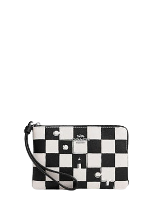 Coach Corner Zip Wristlet with Checkerboard Print - Stylish Crossbody Bag for Women, Perfect for Parties, Travel & Everyday Use