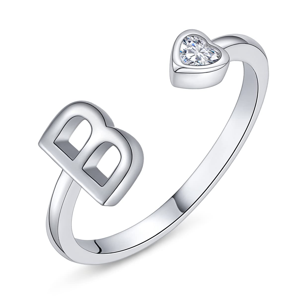 PEARLOVE 925 Sterling Silver Adjustable Initial Rings for Women - Personalized A-Z Alphabet Stackable Rings for Everyday Wear, Gift Giving & Layering Jewelry