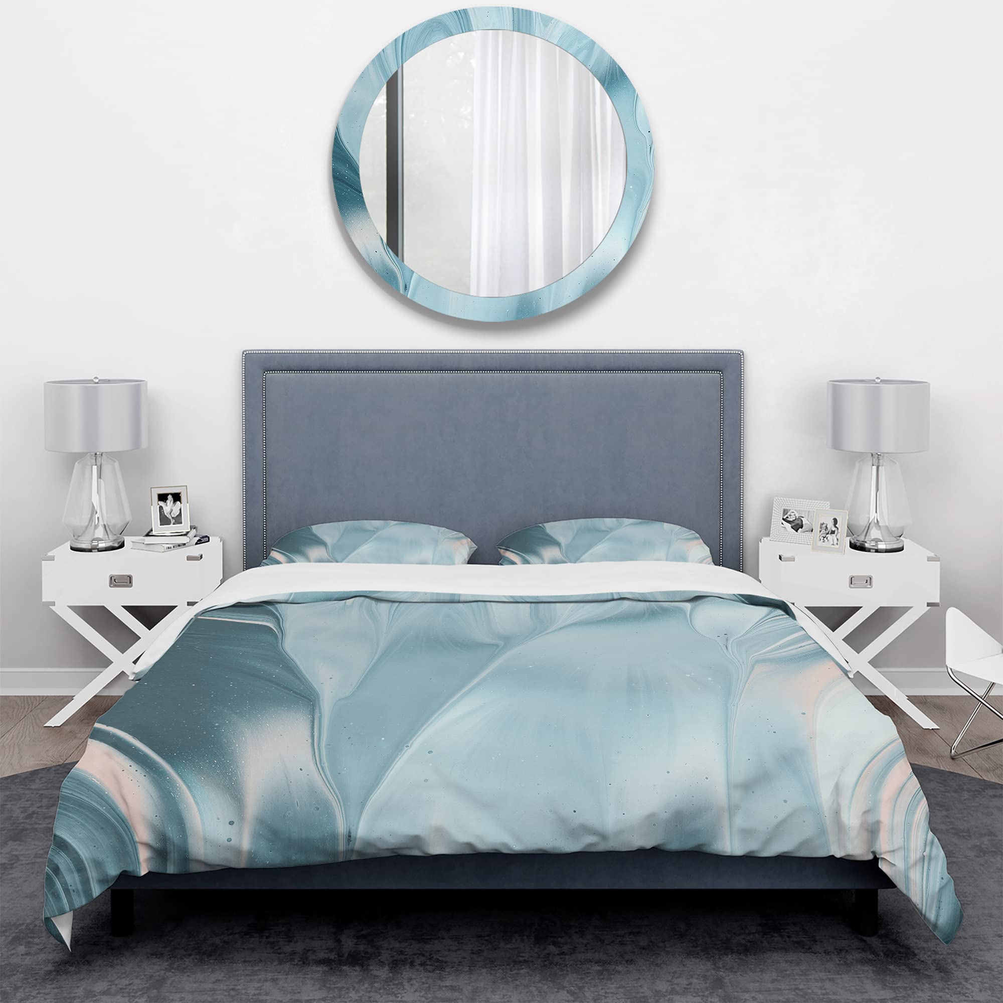 Modern Blue Abstract Duvet Cover Set King - 3Pc All-Season Bedding for Contemporary Homes