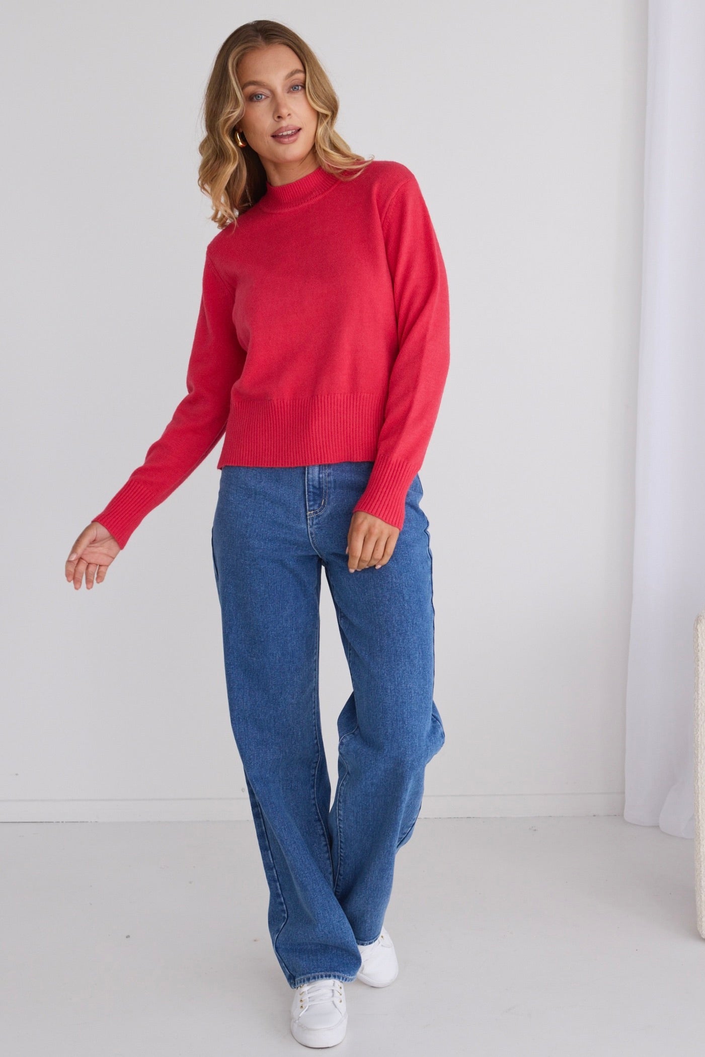 Cloud Coral Funnel Neck Knit Jumper Sweater - Women's Soft Chunky Oversized Pullover for Fall & Winter - Perfect for Casual Outfits, Office Wear and Cozy Nights