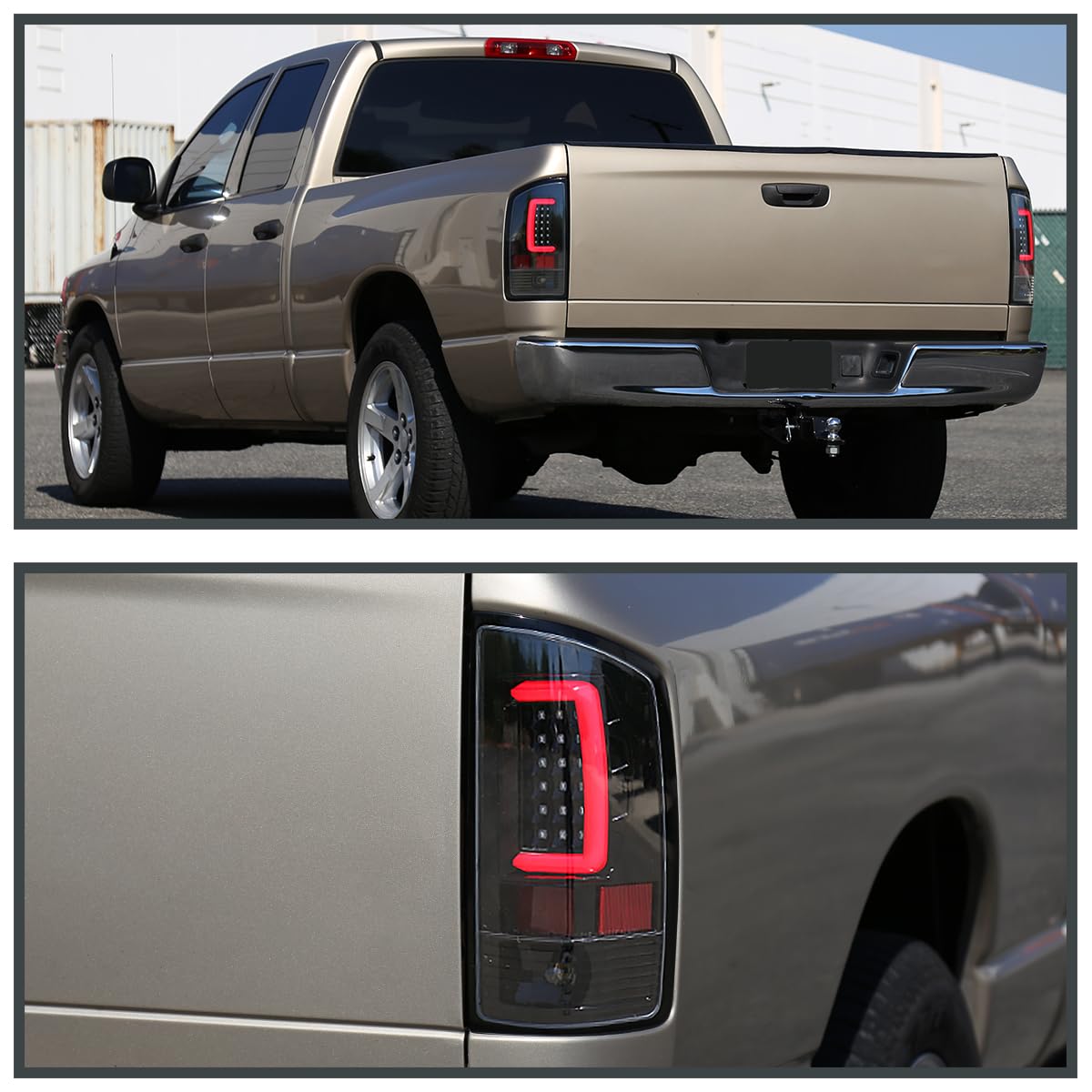 Spec-D Tuning Jet Black LED Tail Lights for 2002-2006 Dodge Ram 1500/2500/3500 - Smoked Lens, Plug & Play Installation - Left & Right Pair Assembly - Upgrade Your Truck's Style & Night Visibility