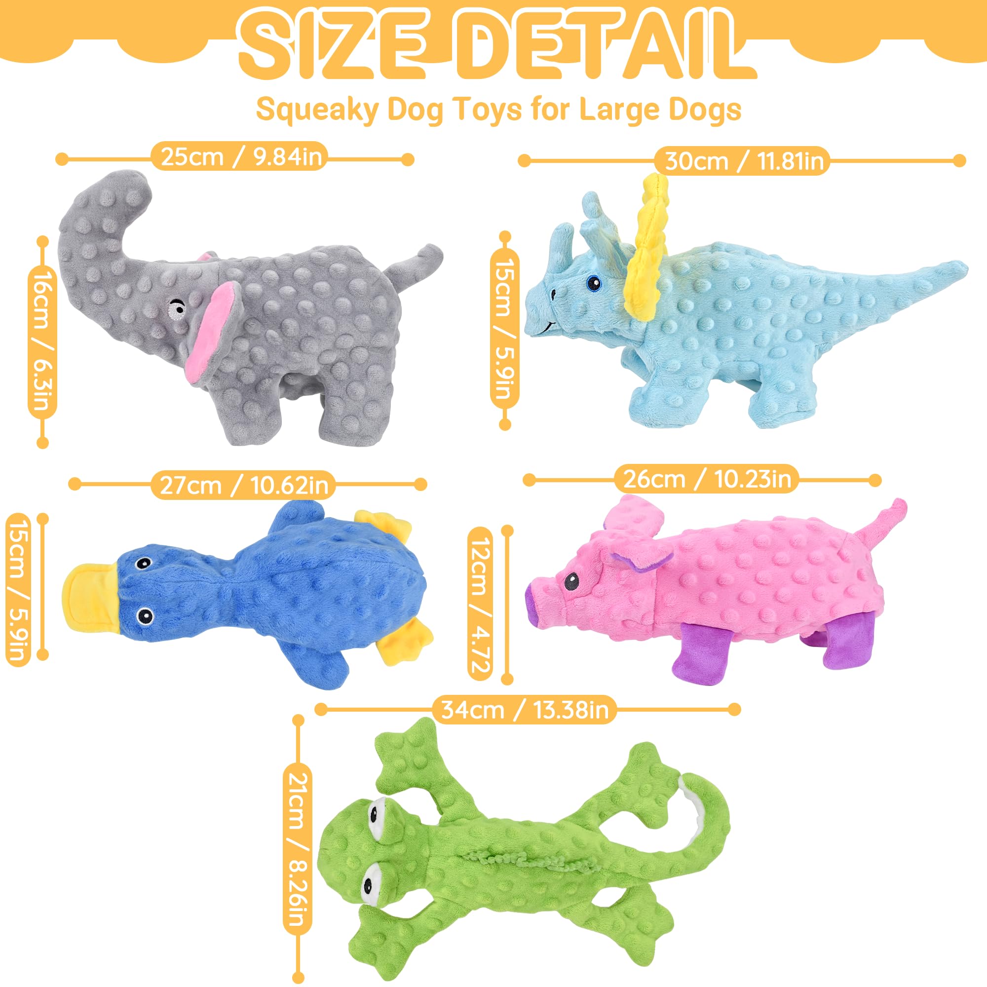 Durable No-Stuffing Dog Toys for Aggressive Chewers - Squeaky Chew Toys for Large, Medium & Small Dogs - 5-Pack Puppy Chew Toys for Indoor & Outdoor Play