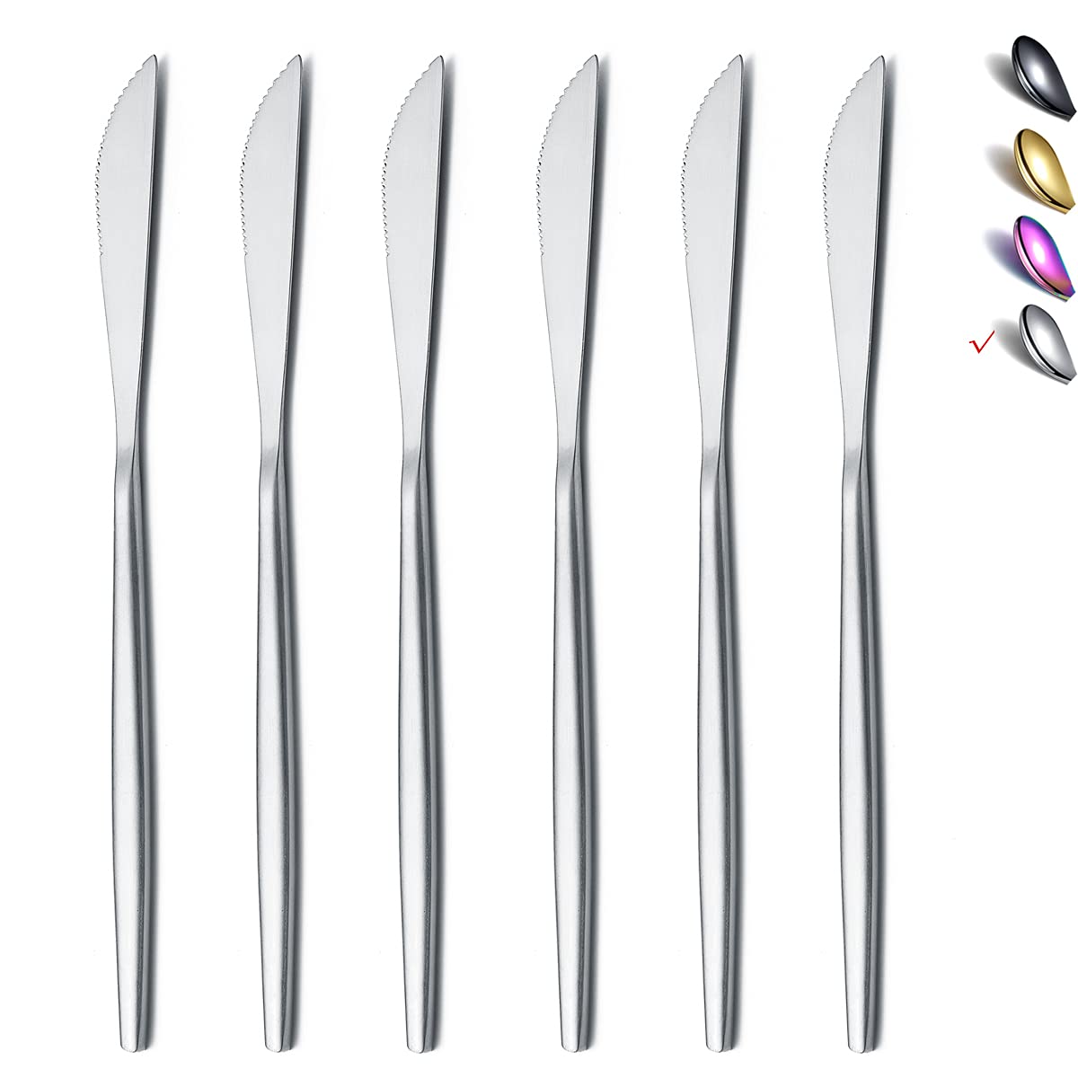 Premium 6-Piece Stainless Steel Dinner Knife Set - Matte Silver, Heavy Duty Butter Knives with Modern Design, Dishwasher Safe (8.9 Inch) - Perfect for Formal Dining, Restaurants, and Everyday Use
