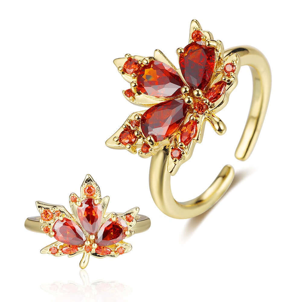 Autumn Fall Maple Leaf Adjustable Ring - GS042 | Vintage Nature Inspired Jewelry for Women | Perfect for Thanksgiving, Halloween & Cozy Fall Outfits
