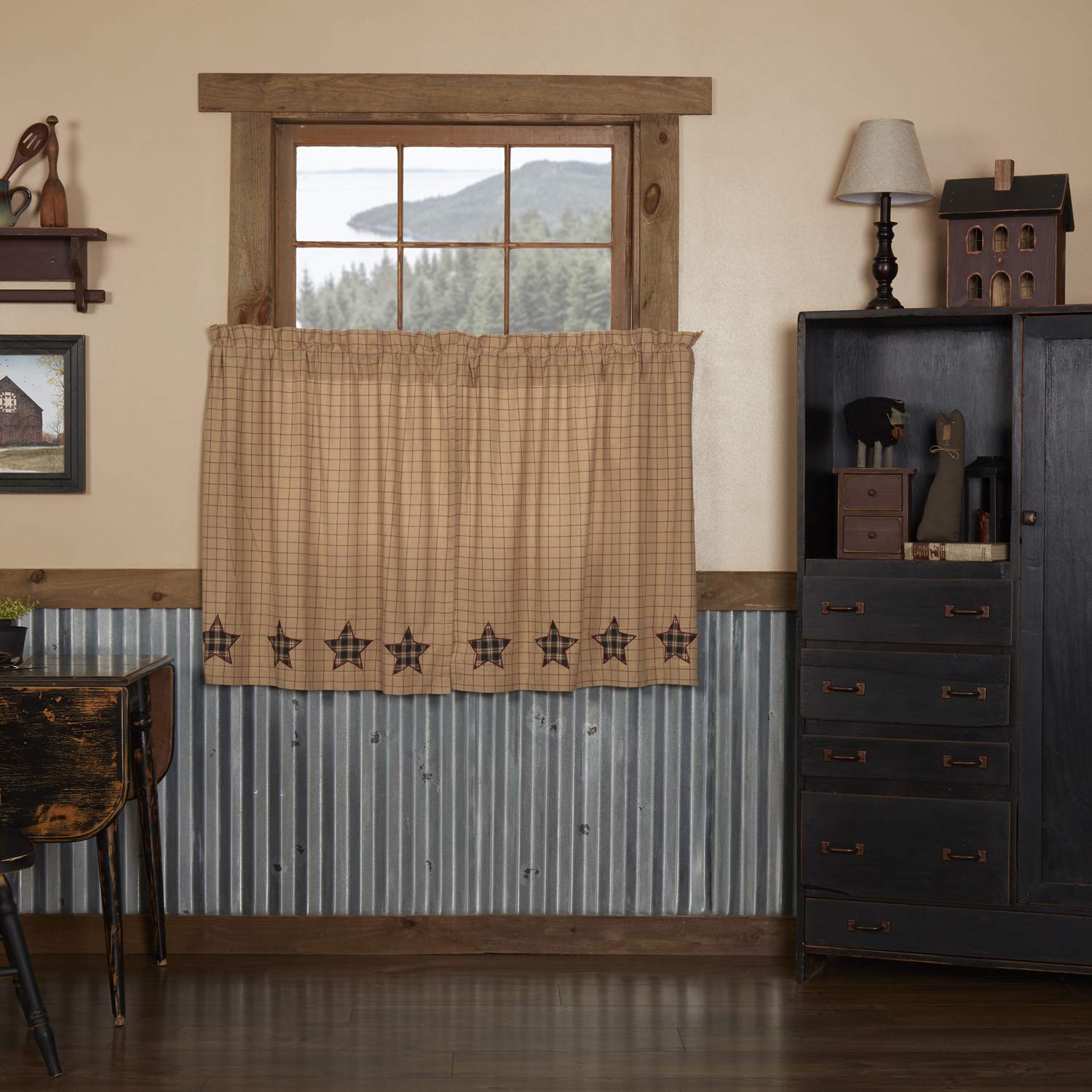 VHC Brands Bingham Star Applique Star 9385 Tier Set - 36x36 Inch Elegant Home Decor for Bedroom, Living Room & Dining Room