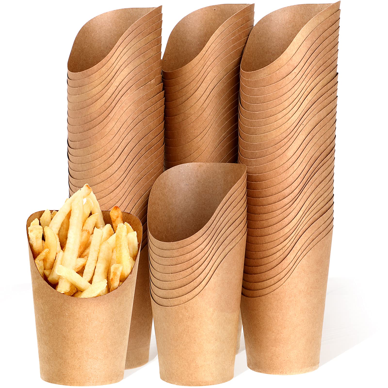 Eco-Friendly Disposable French Fries Holder - 14 oz Kraft Paper Food Cones for Takeout, Parties & Events - Perfect for Waffles, Popcorn, Ice Cream & Wedding Snacks (Brown, 100 Pack) - Ideal for Catering, Movie Nights & Outdoor Gatherings