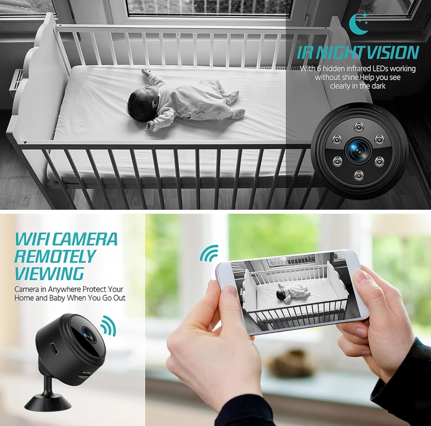 Mini Wireless WiFi Security Camera HD 1080P with Night Vision - Indoor Nanny Cam for Home/Baby/Pet Monitoring, Remote Viewing via iOS & Android App - Ideal for Home Security, Baby Care & Pet Watching