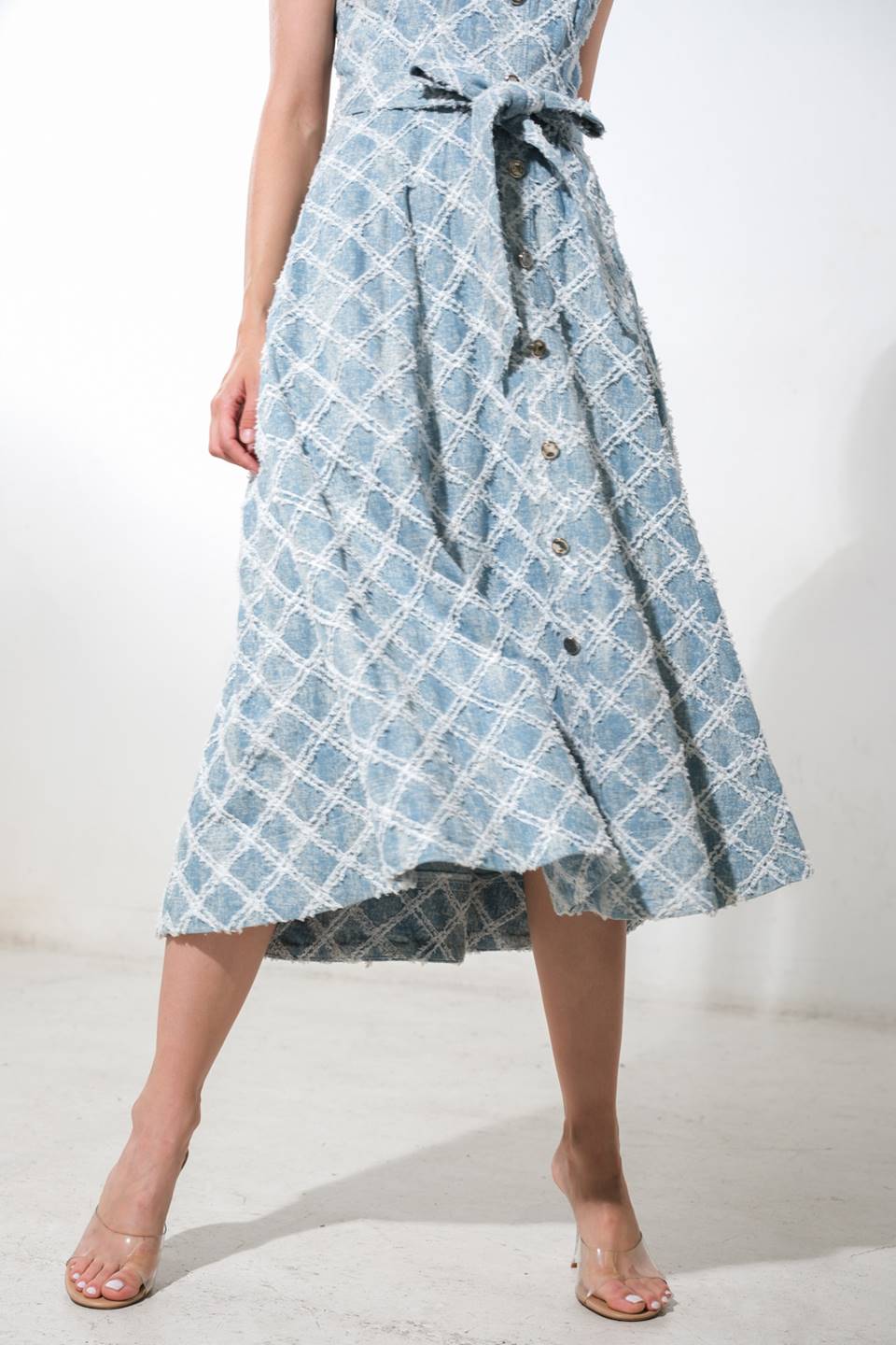Textured Light Denim Midi Dress for Women - Casual Boho Chic Style - Perfect for Summer Outings, Beach Vacations & Date Nights