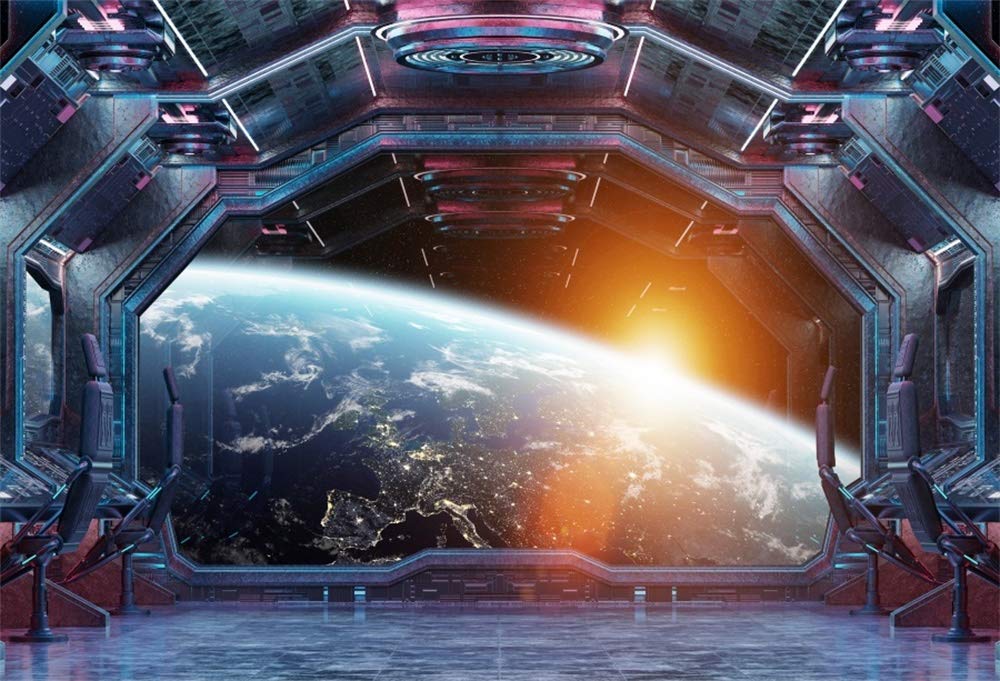 Leowefowa 10x8ft Vinyl Space Station Photo Backdrop - Spaceship Cockpit & Space Shuttle Explorer Design for Sci-Fi Photography, Birthday Parties, Cosplay & Studio Portraits - Durable Universe Planet Background for Professional Photoshoots