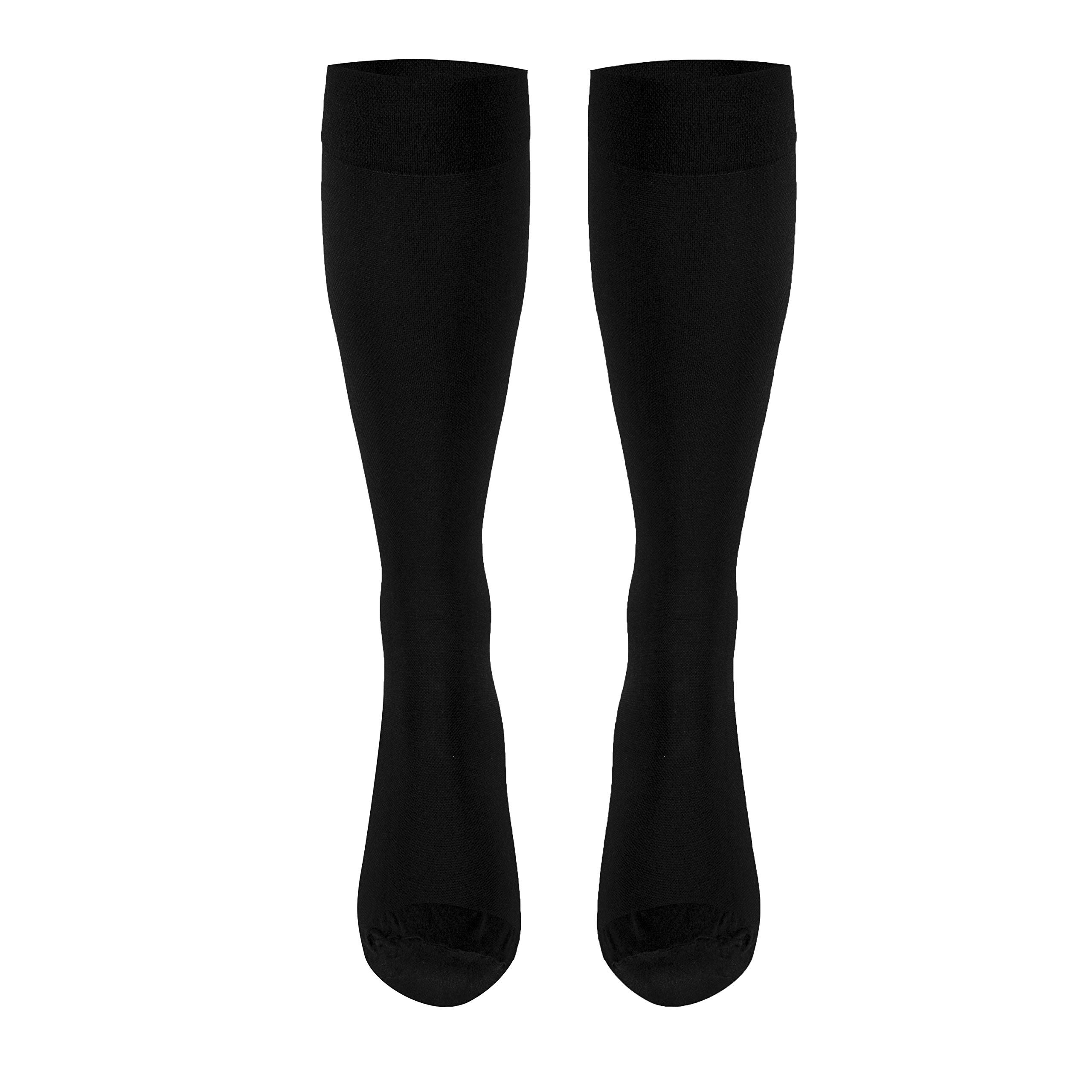 Truform 20-30 mmHg Compression Socks for Men & Women - Knee High Support Stockings with Closed Toe - Medium Size Black Microfiber - Ideal for Travel, Work & Varicose Vein Relief
