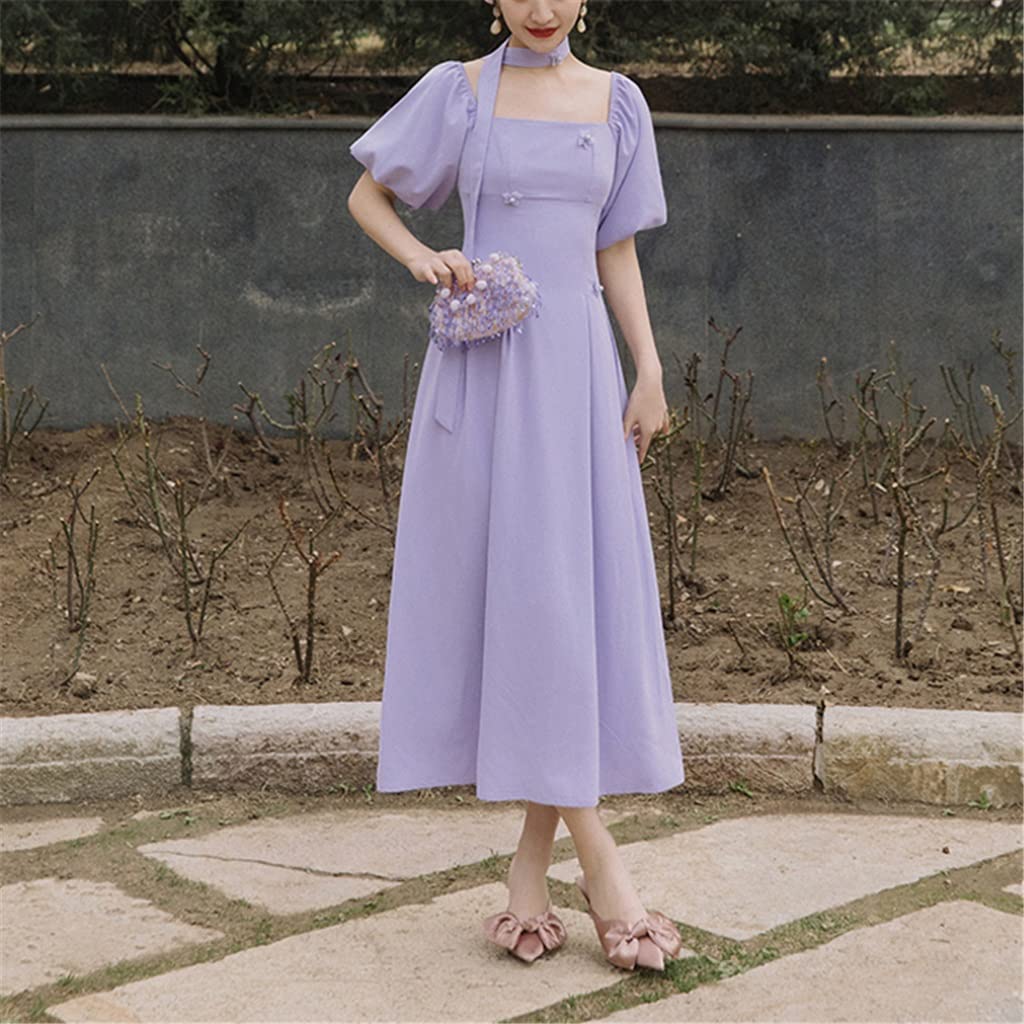 CHYSP French Romance Vintage Dresses for Women - Elegant Summer Dress with Puff Sleeves, Retro Fashion (Color: Photo Color, Size: M) | Perfect for Weddings, Parties & Date Nights