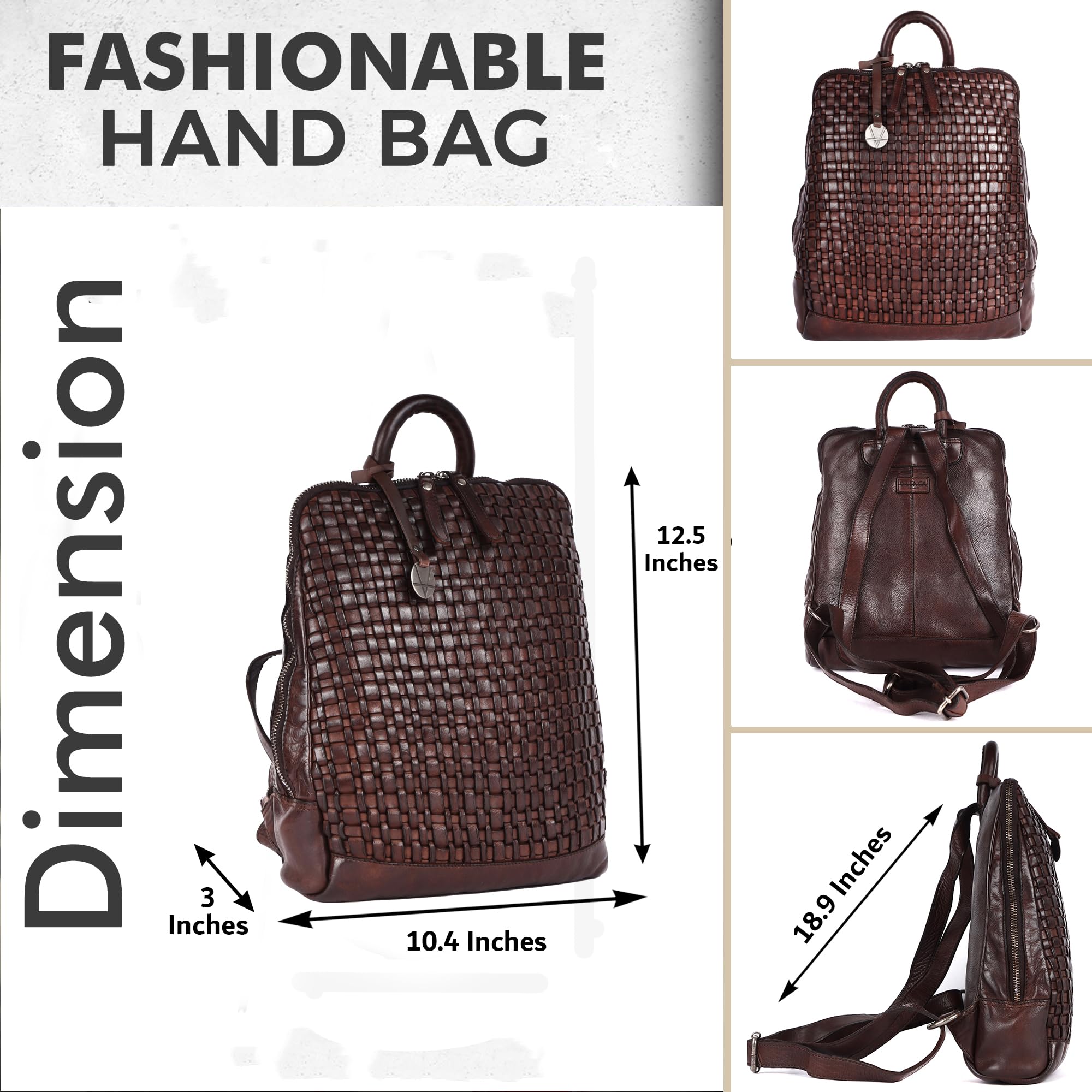 12.5 Inch Genuine Leather Backpack for Women & Men - Adjustable Shoulder Straps, Durable Brown Leather Laptop Backpack - Perfect for Work, Travel & School
