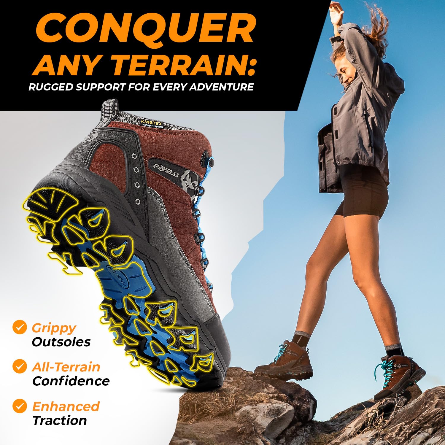 Foxelli Women's Waterproof Hiking Boots - Lightweight Breathable Suede Leather Outdoor Shoes for Trail Walking & Camping Adventures