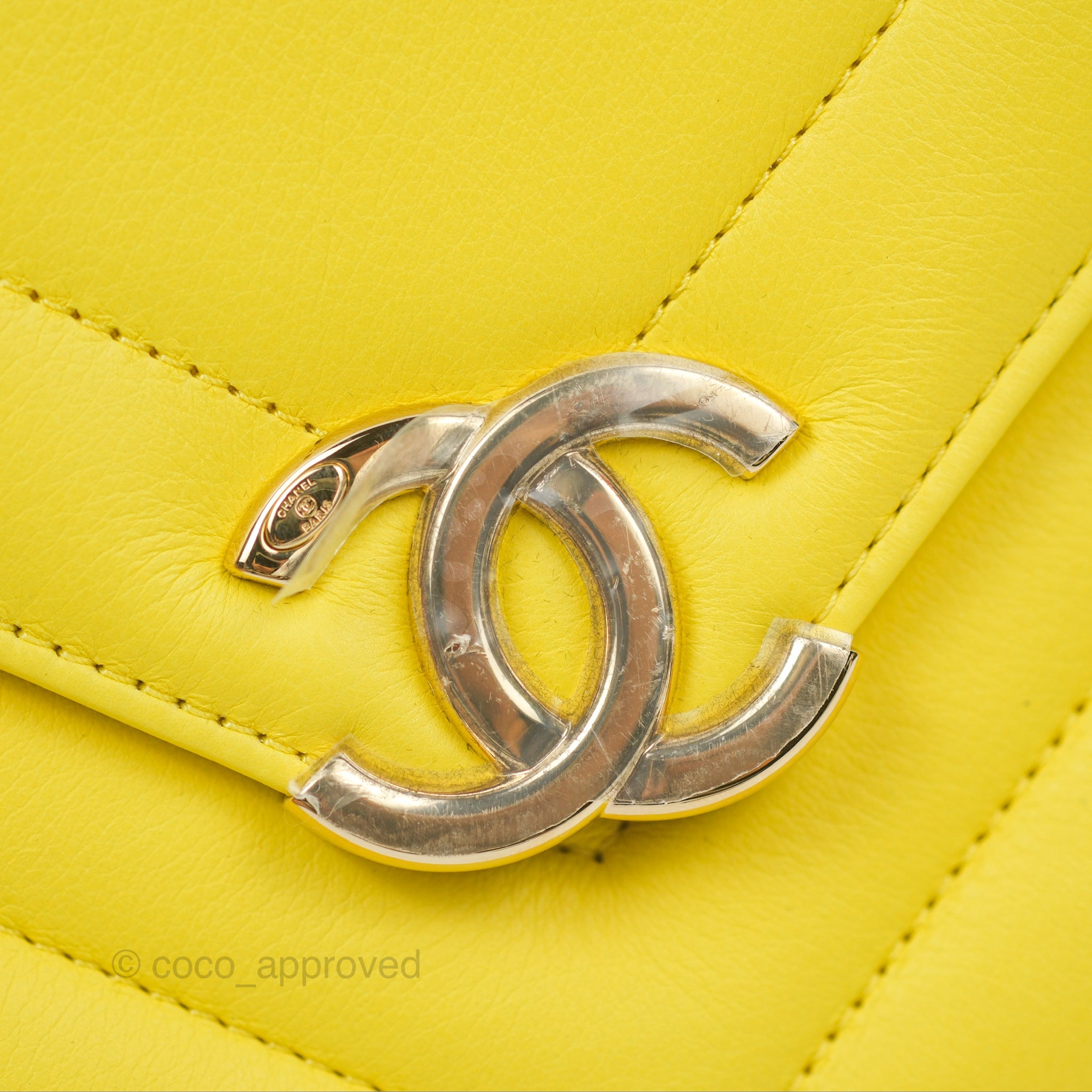 Chanel Chevron Square Envelope Flap Bag in Yellow - 19C Collection | Luxury Crossbody Bag for Women, Perfect for Parties & Evening Events