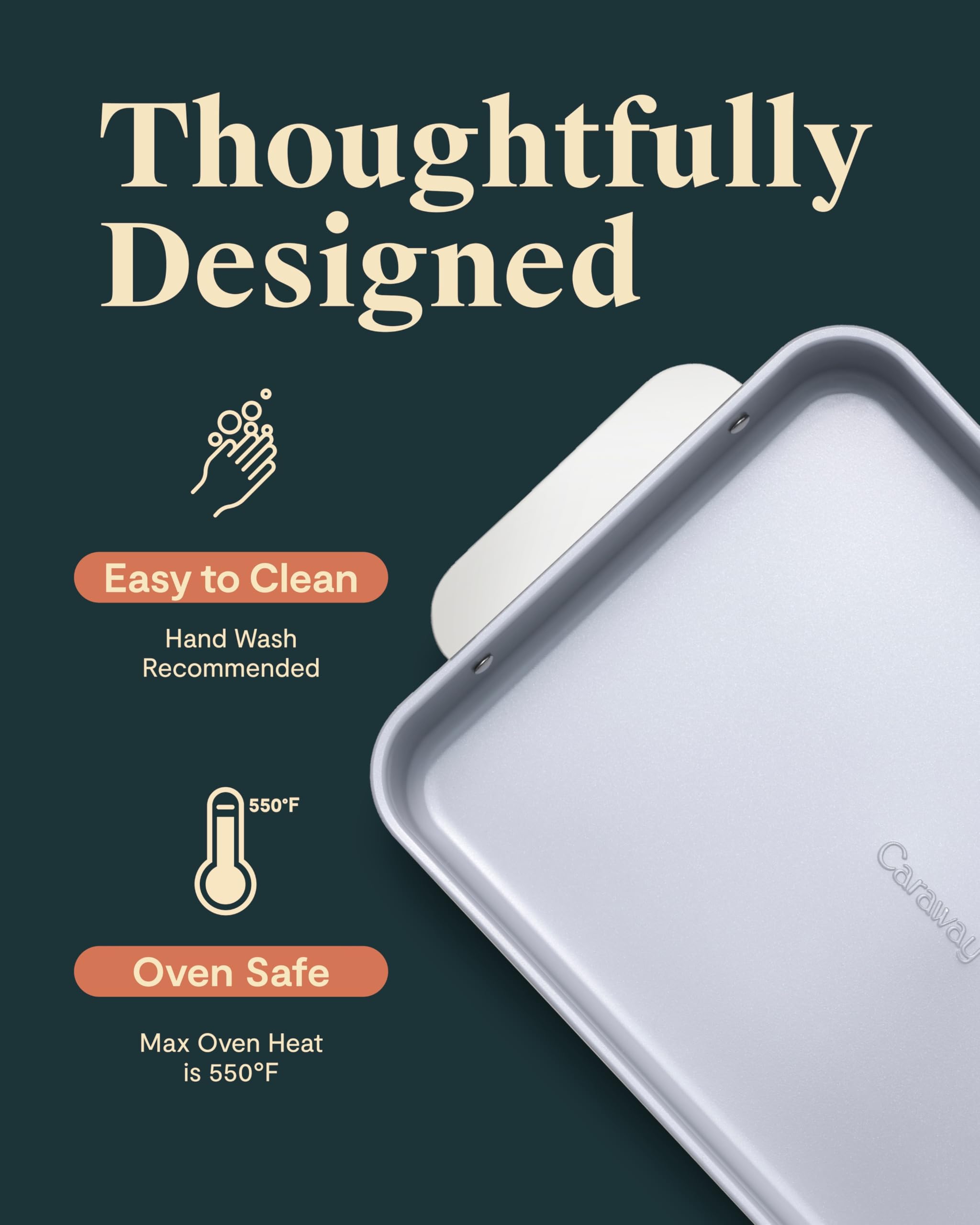 Caraway Non-Stick Ceramic 9”x13” Baking Pan - PTFE & PFOA Free, Non-Toxic Ceramic Coating - Perfect for Brownies, Lasagna, Casseroles & Sheet Cakes - Oven & Dishwasher Safe - Ideal for Family Dinners & Holiday Baking - White