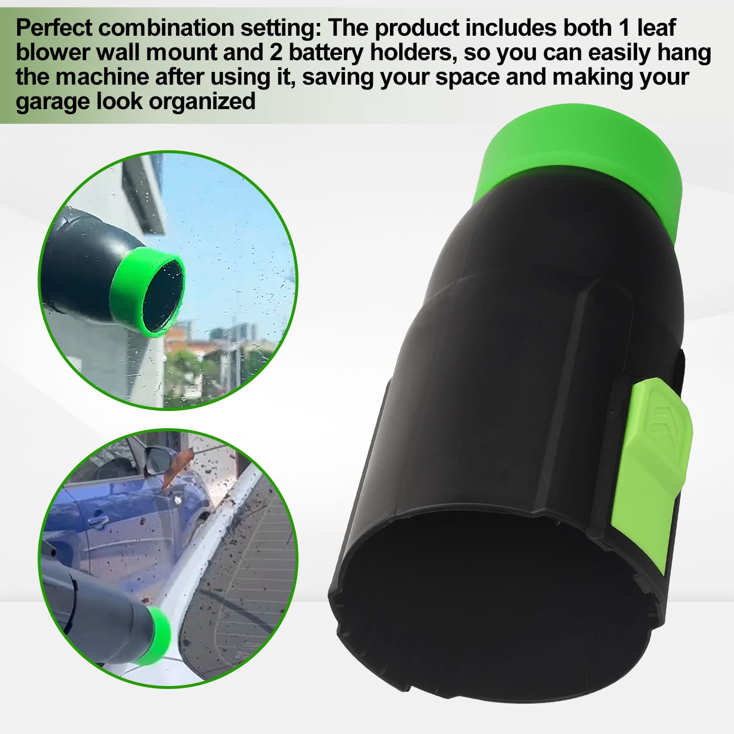 EGO Power+ Leaf Blower Car Drying Nozzle Attachment - Compatible with 530 575 580 615 650 765 Models - Includes Wall Mount, 2 Battery Holders, Screws & Soft Silicone Band (8 Inch) - Perfect for Quick Car Washing, RV Cleaning & Outdoor Surface Drying