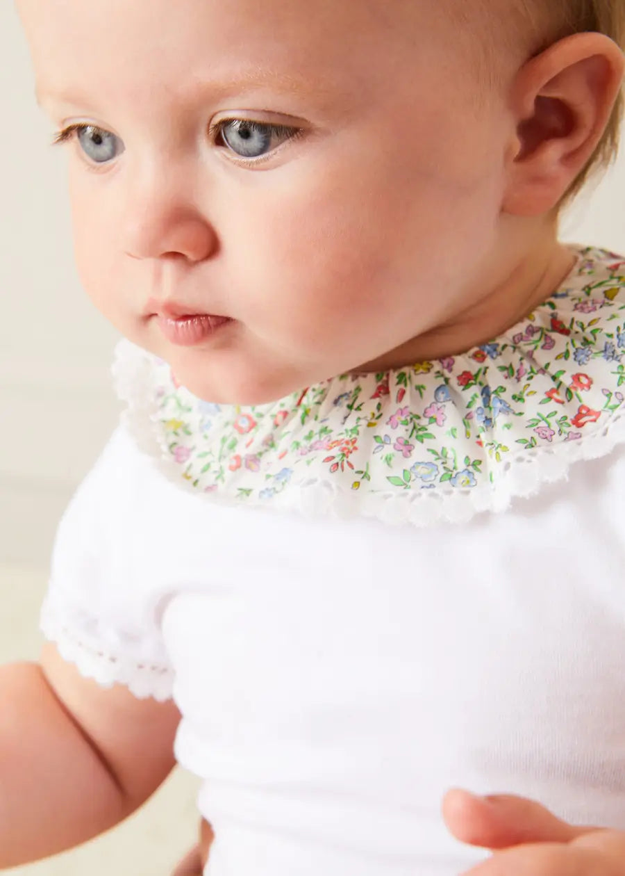 Cordelia Embroidered Double Collar Baby Bodysuit - Pink Liberty Fabric for Girls (1 Month to 3 Years) | Perfect for Special Occasions, Photo Shoots & Everyday Wear