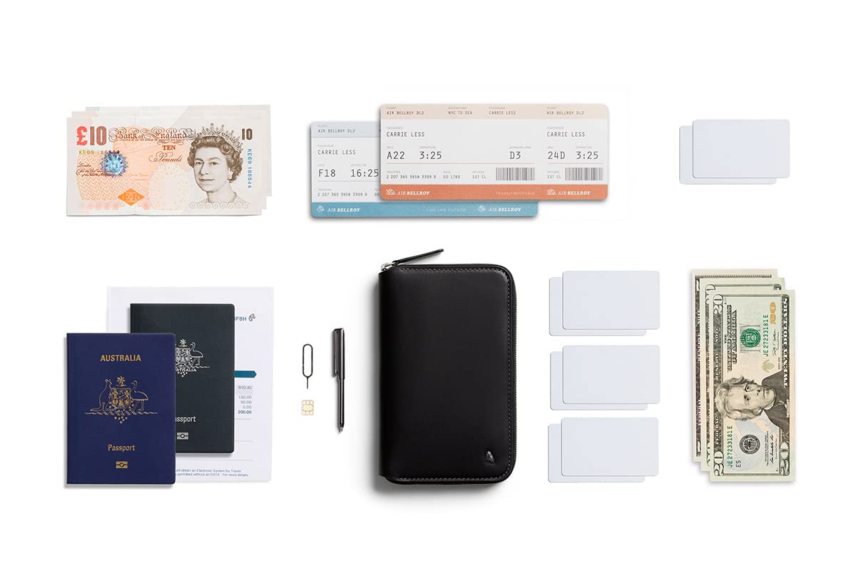 Bellroy Travel Folio - Premium Leather Passport & Document Holder for Men & Women - Slim RFID-Blocking Wallet for Travel Essentials - Perfect for Business Trips & Vacations (Black, Second Edition)