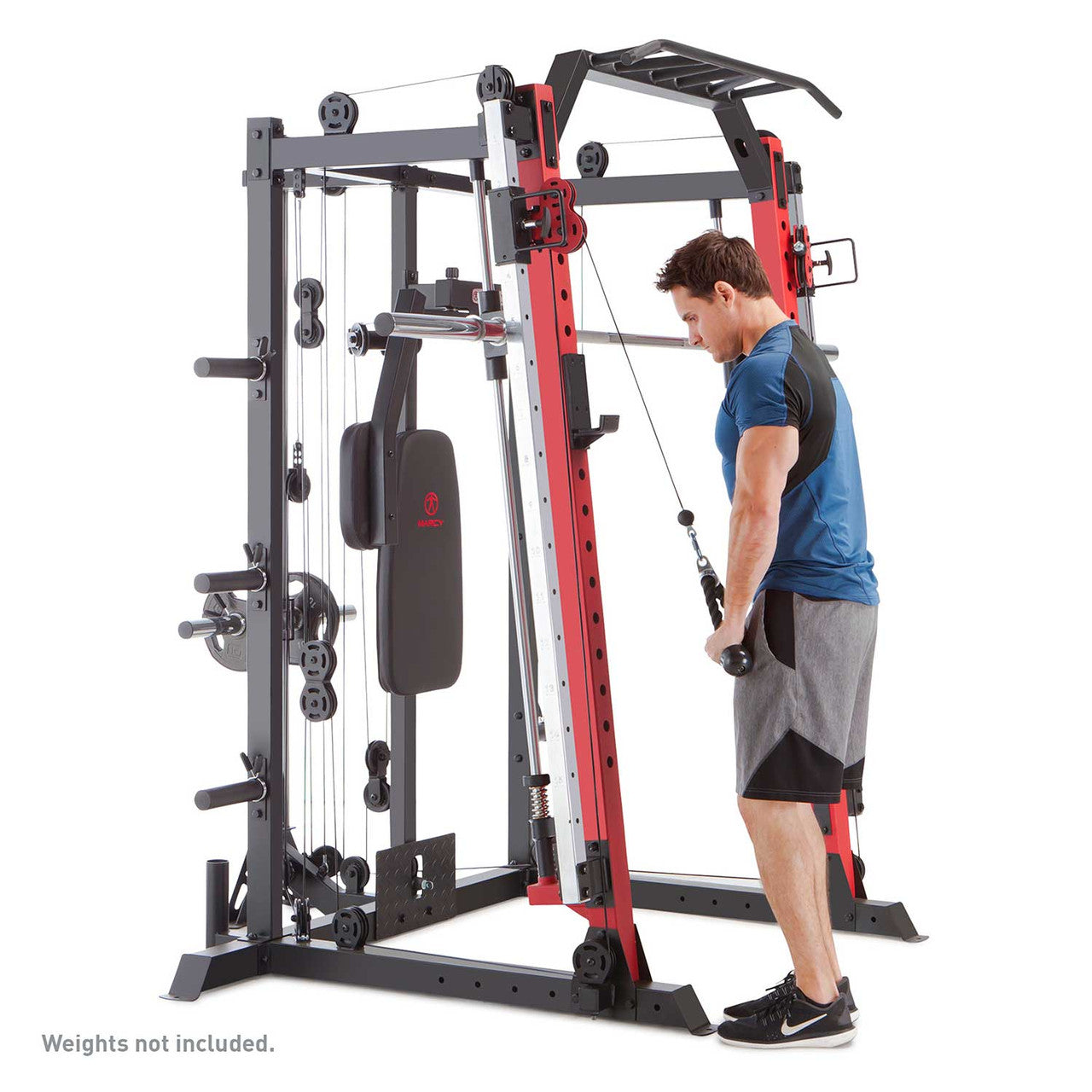 Marcy SM 4033 Smith Machine & Power Cage System with Pull-Up Bar, Landmine Station - Home Gym Strength Training Equipment for Weightlifting & Fitness Workouts