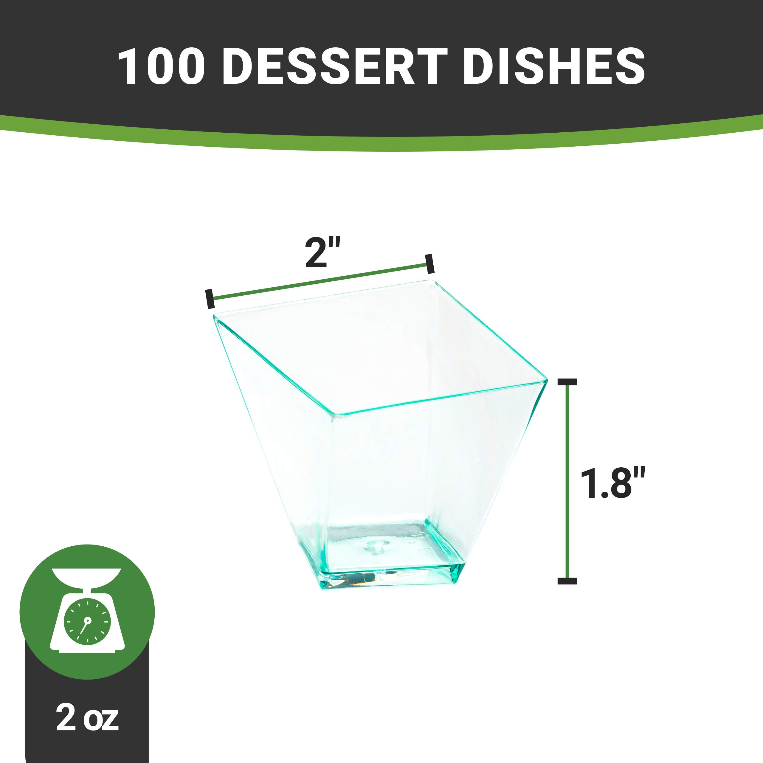 2 oz Disposable Mini Dessert Cups - 100-Pack Durable Seagreen Plastic Serving Dishes for Parties, Weddings & Catering | Perfect for Drinks, Desserts, Samples & Appetizers | Eco-Friendly Partyware & Event Supplies