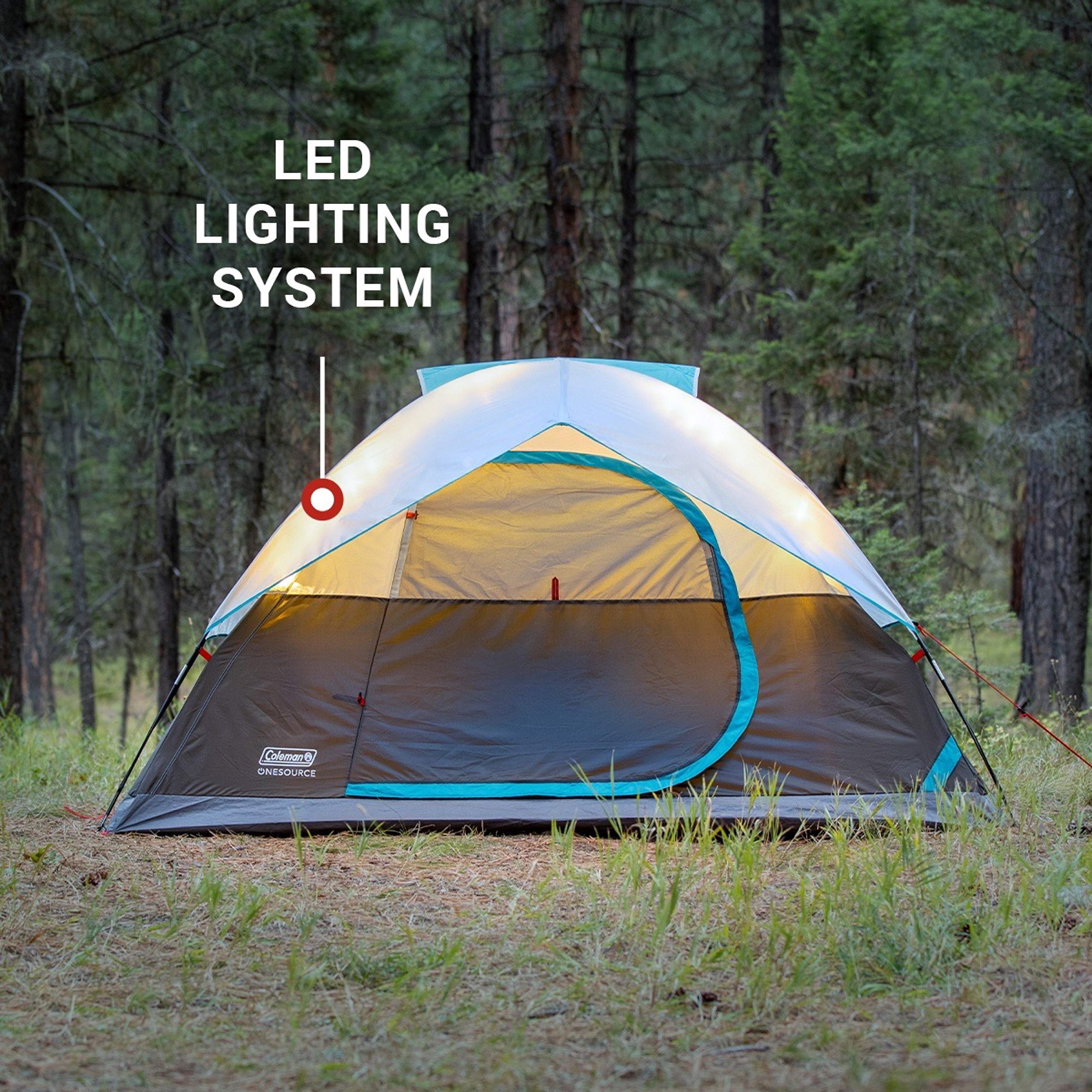 Coleman OneSource Rechargeable 4/6 Person Camping Tent with Airflow System & LED Lighting - Includes Rainfly, Tent Fan, Lights, and Interchangeable Battery Pack - Easy Setup Tent for Family Camping, Hiking, and Outdoor Adventures